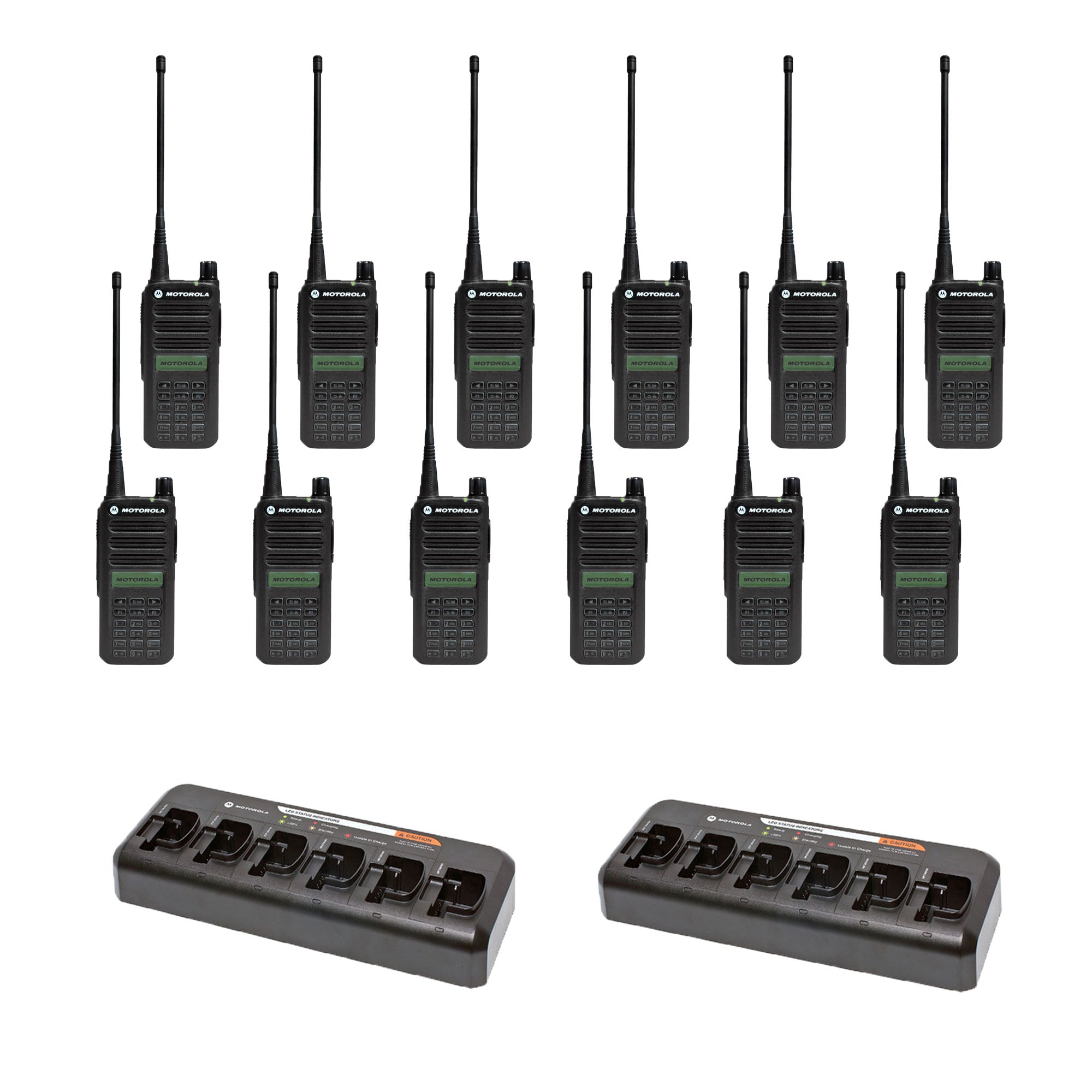 Motorola CP100D Two-Way Radio 12 Pack Bundle with Multi-Unit Charger - Business Walkie Talkies for Construction, Warehouse & Retail Communication