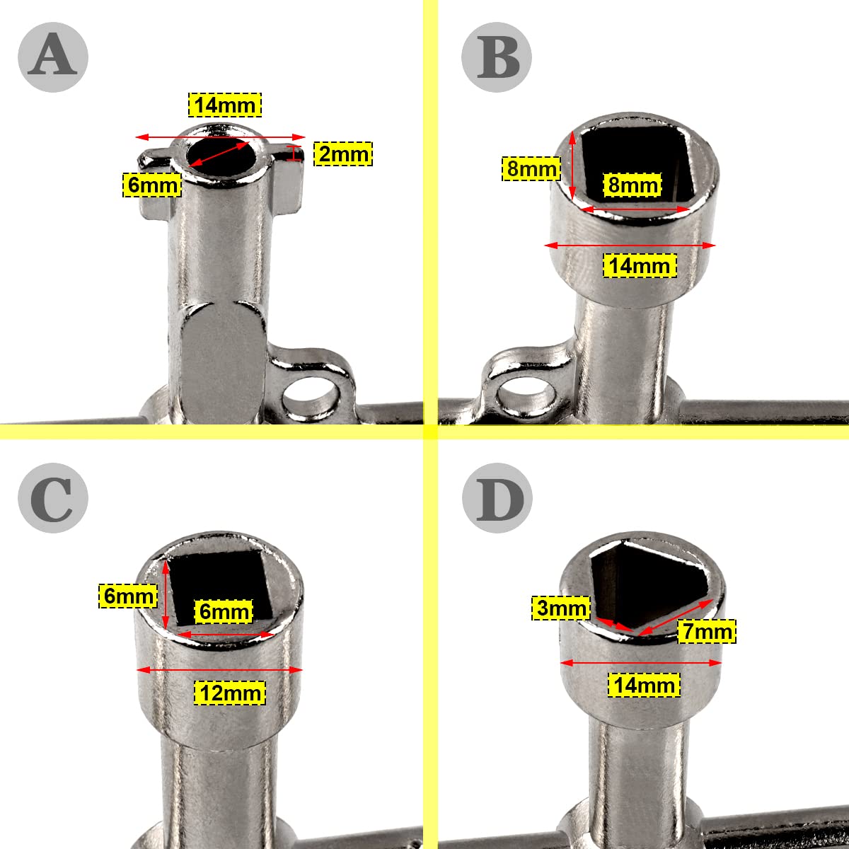 4-Way Utility Key for Electrical Cabinets, Gas Meters & Valves