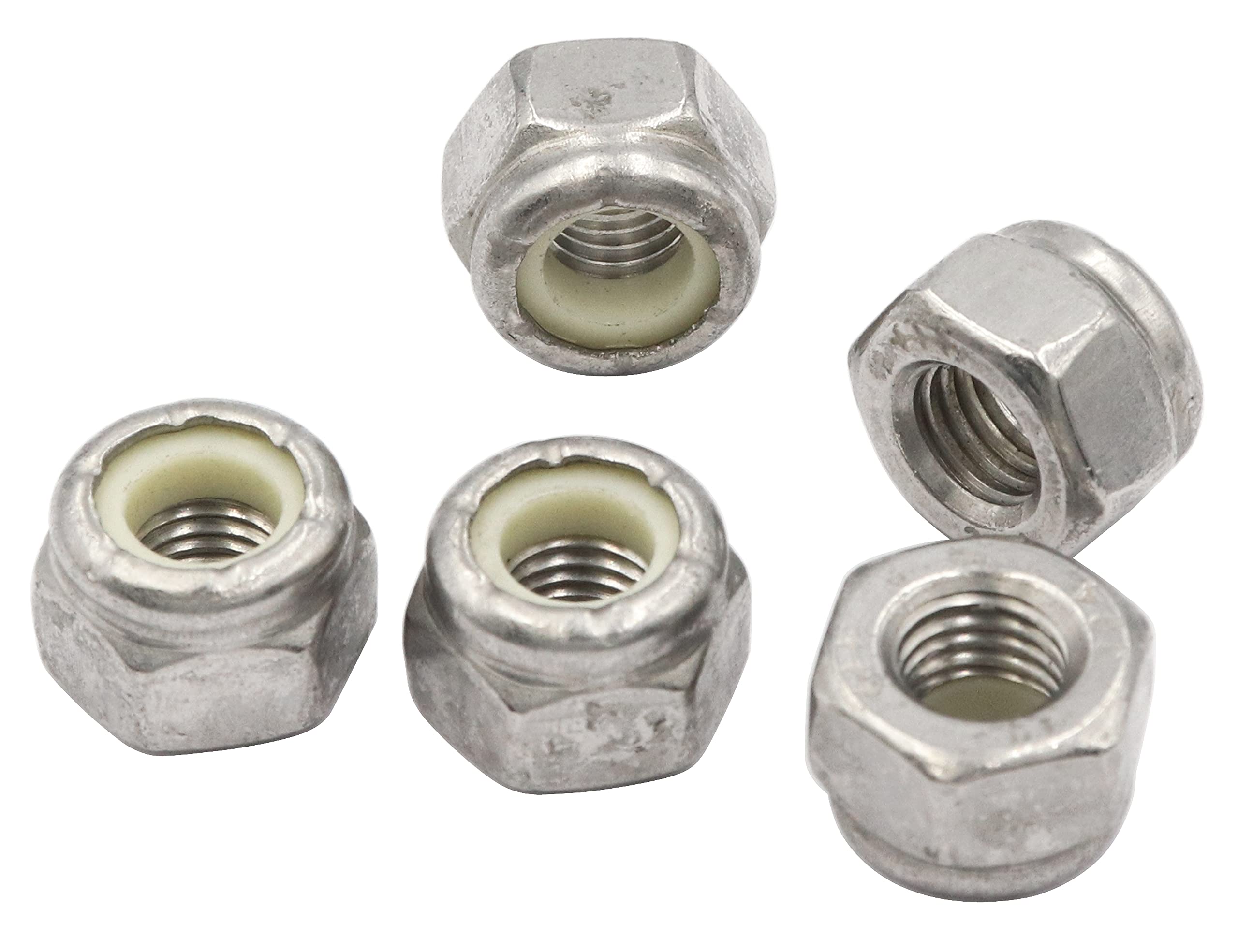 50pcs 1/4-28 Nylon Insert Hex Lock Nuts, 304 Stainless Steel Silver Locking Nuts - Vibration Resistant for Automotive, Machinery & DIY Projects