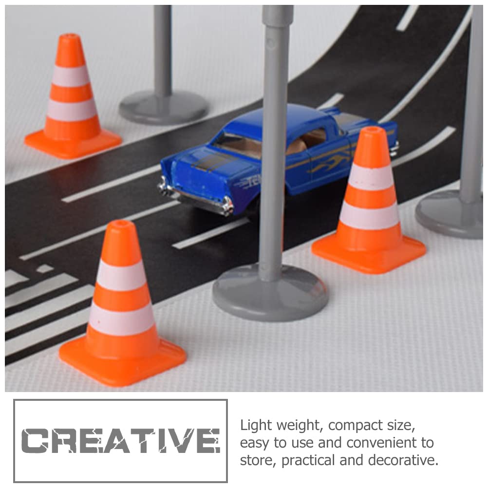 LUOZZY 30 Pcs Mini Traffic Cones & Road Signs Toy Set - Orange Construction Barricade Toys for Kids, Educational Play & DIY Traffic Scenes