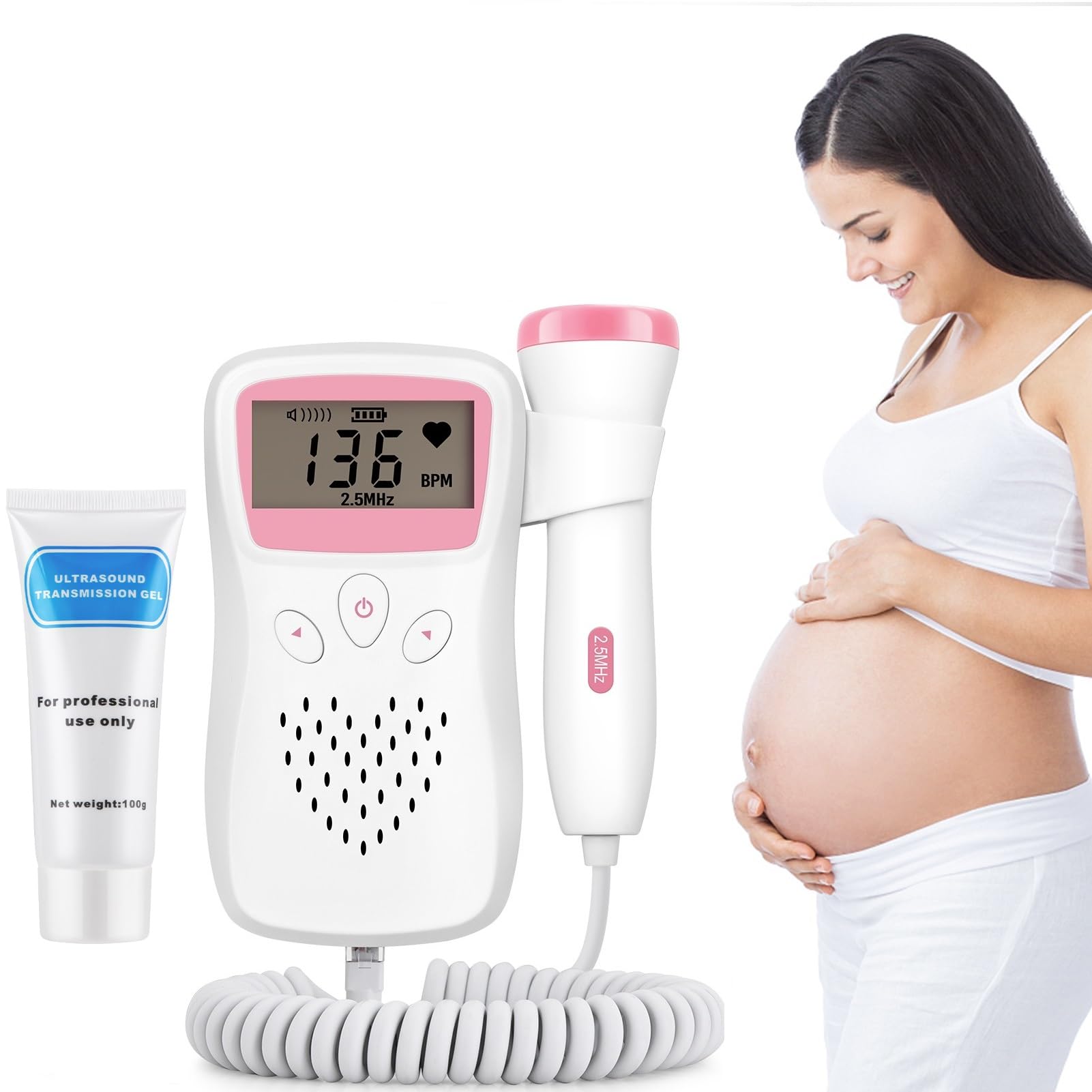 Baby Heartbeat Monitor & Fetal Doppler for Pregnancy - Portable Home Use Device to Listen to Your Baby's Heartbeat | Perfect for Expecting Mothers & Prenatal Care
