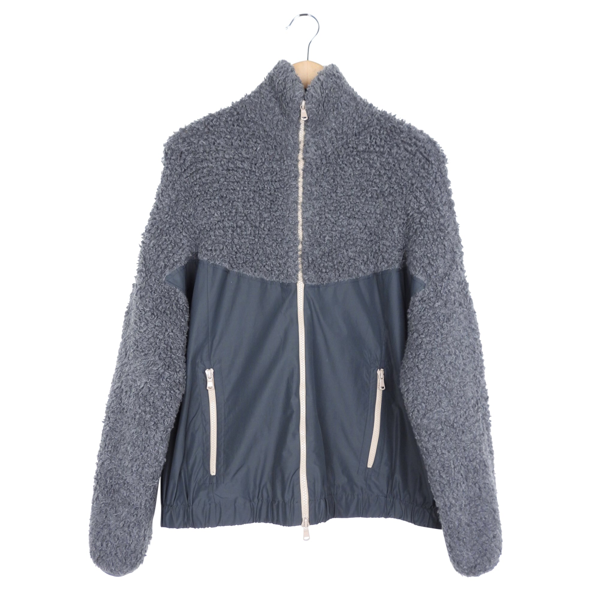 Brunello Cucinelli Grey Cashmere Blend Fleece & Nylon Zip Front Jacket - Stylish Winter Coat for Men, Perfect for Business Casual & Outdoor Activities