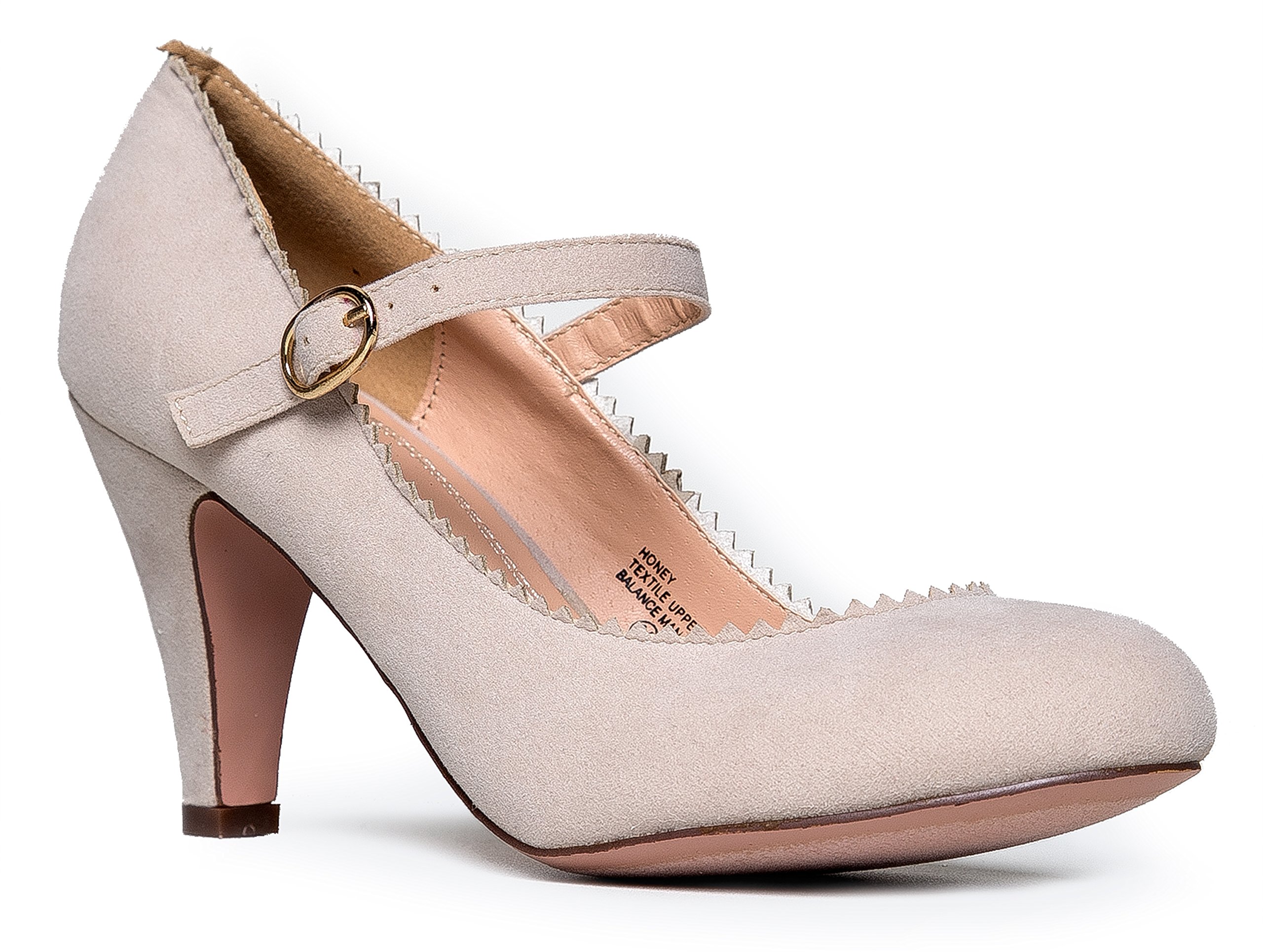 J. Adams Women's Vintage Mary Jane Pumps - Round Toe Scalloped Edge Retro Heels for Women | Comfortable Dress Shoes for Office, Wedding & Special Occasions