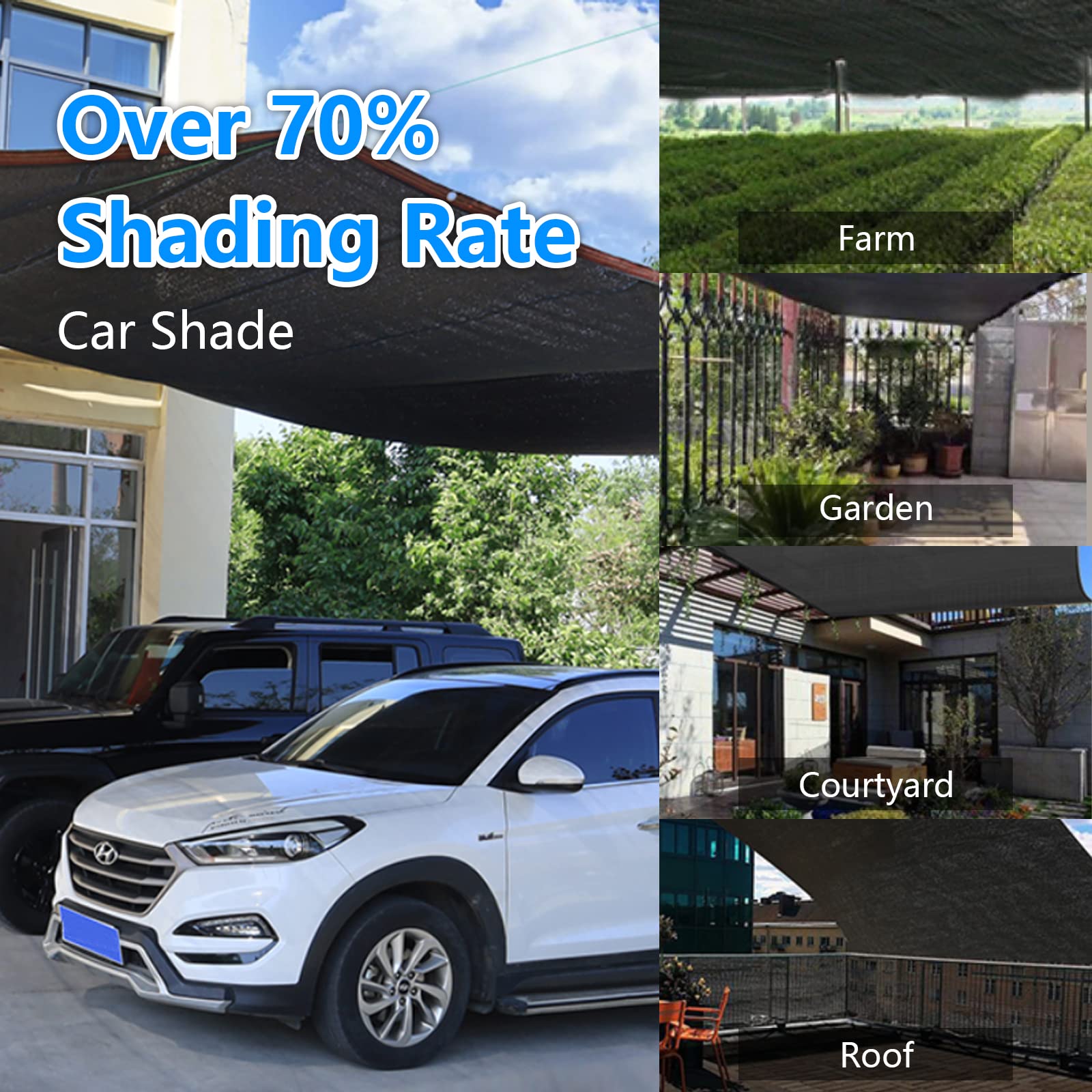 70% Black Shade Cloth 10x20FT - UV Resistant Garden Sun Shade Net with Reinforced Grommets - Durable Mesh Tarp for Greenhouse, Plants, Chicken Coop, Pergola & Canopy - Perfect for Outdoor Sun Protection & Temperature Control (10ft x 20ft)