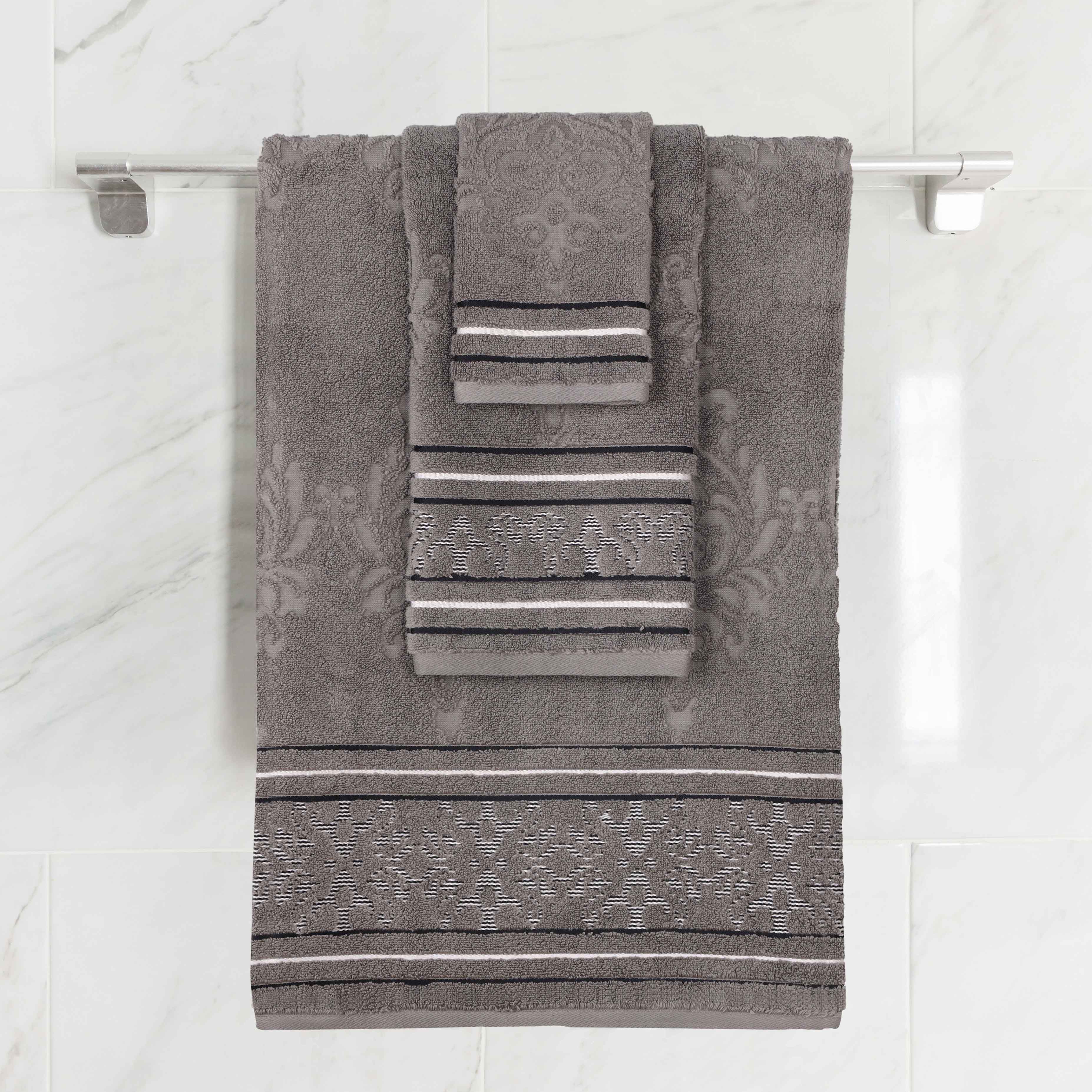 Premium 3-Piece Jacquard Towel Set - 100% Zero Twist Cotton with Elegant Floral Design - Ultra Soft & Absorbent Bath Towels for Spa, Guest Bathroom & Luxury Home Decor