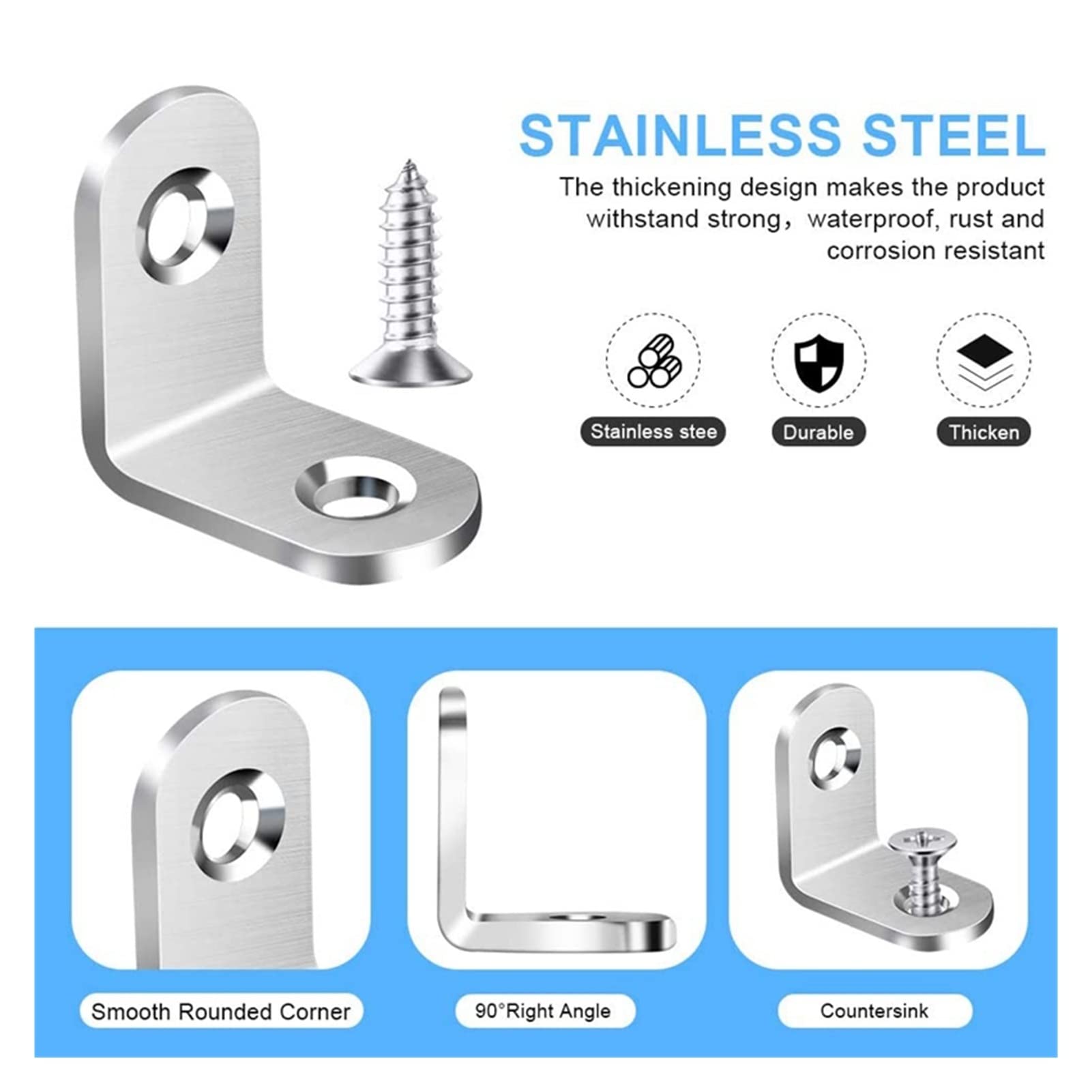 40-Pack L-Shaped Corner Brackets with 80 Screws - Heavy Duty Metal Angle Support for Wooden Furniture, Bed Frame, Cabinet - Easy Installation for DIY Projects & Home Improvement