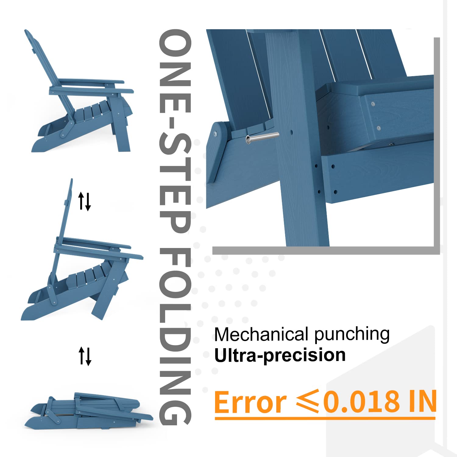 MXIMU Folding Adirondack Chair - Heavy Duty Plastic Outdoor Lounge Chair for Patio, Backyard, Garden, Camping & Fire Pit - Navy Blue Comfort Seat for Relaxing