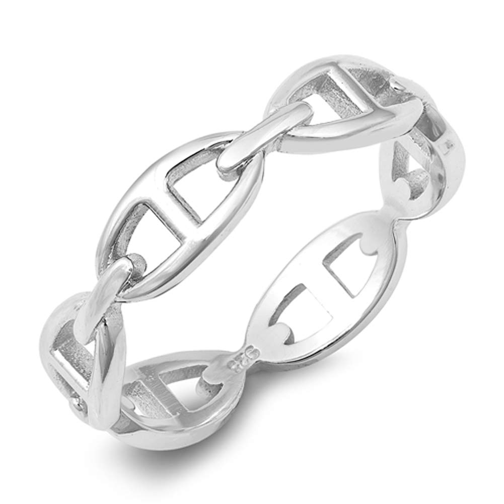 Premium High Polish Link Ring - .925 Sterling Silver Band for Women, Sizes 4-10 | Elegant Everyday Jewelry & Special Occasion Gift