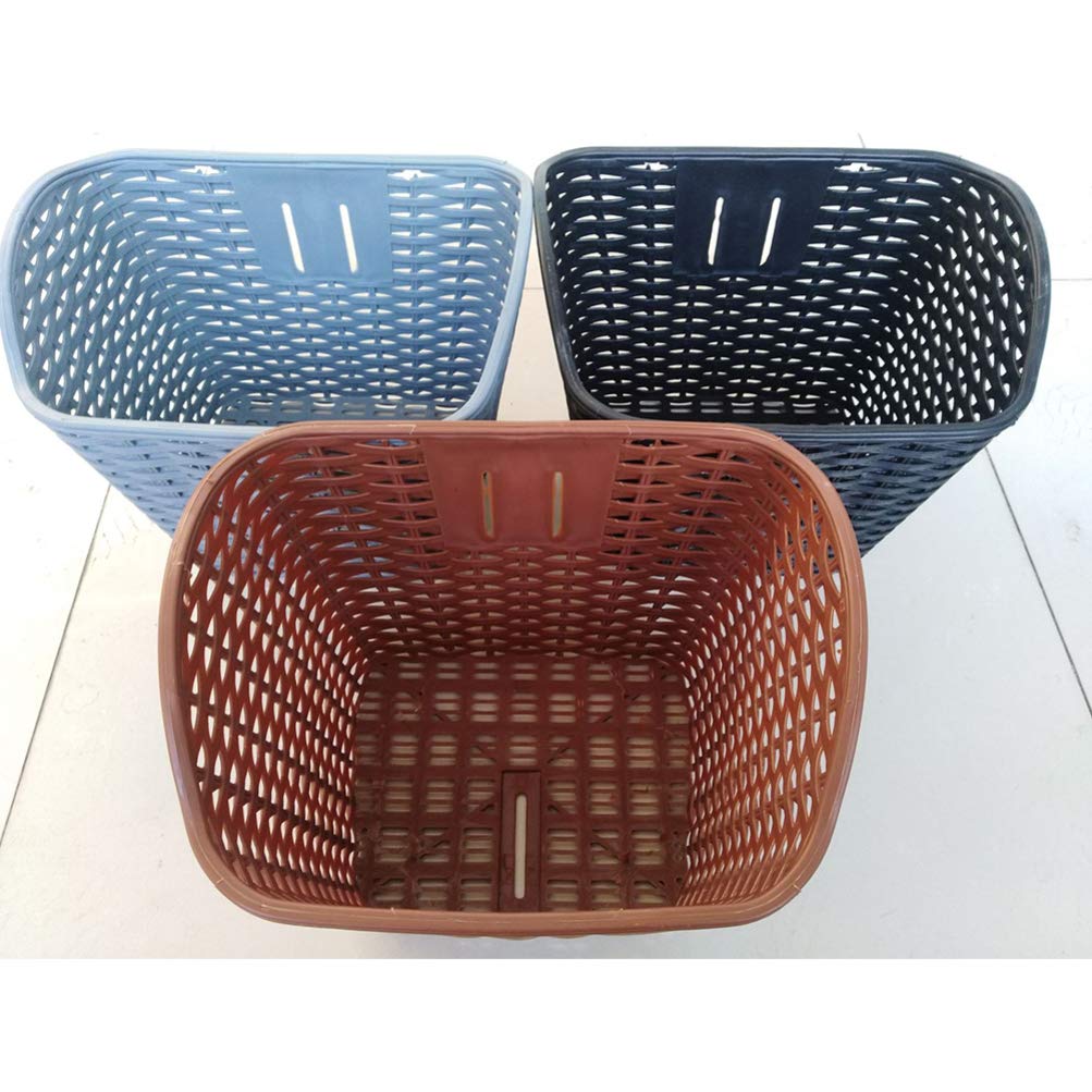 BESPORTBLE Black Plastic Bike Basket - Front Handlebar Basket with Rattan Wicker Design & Cover - Outdoor Cycling Storage Accessory for Commuting, Shopping & Picnics