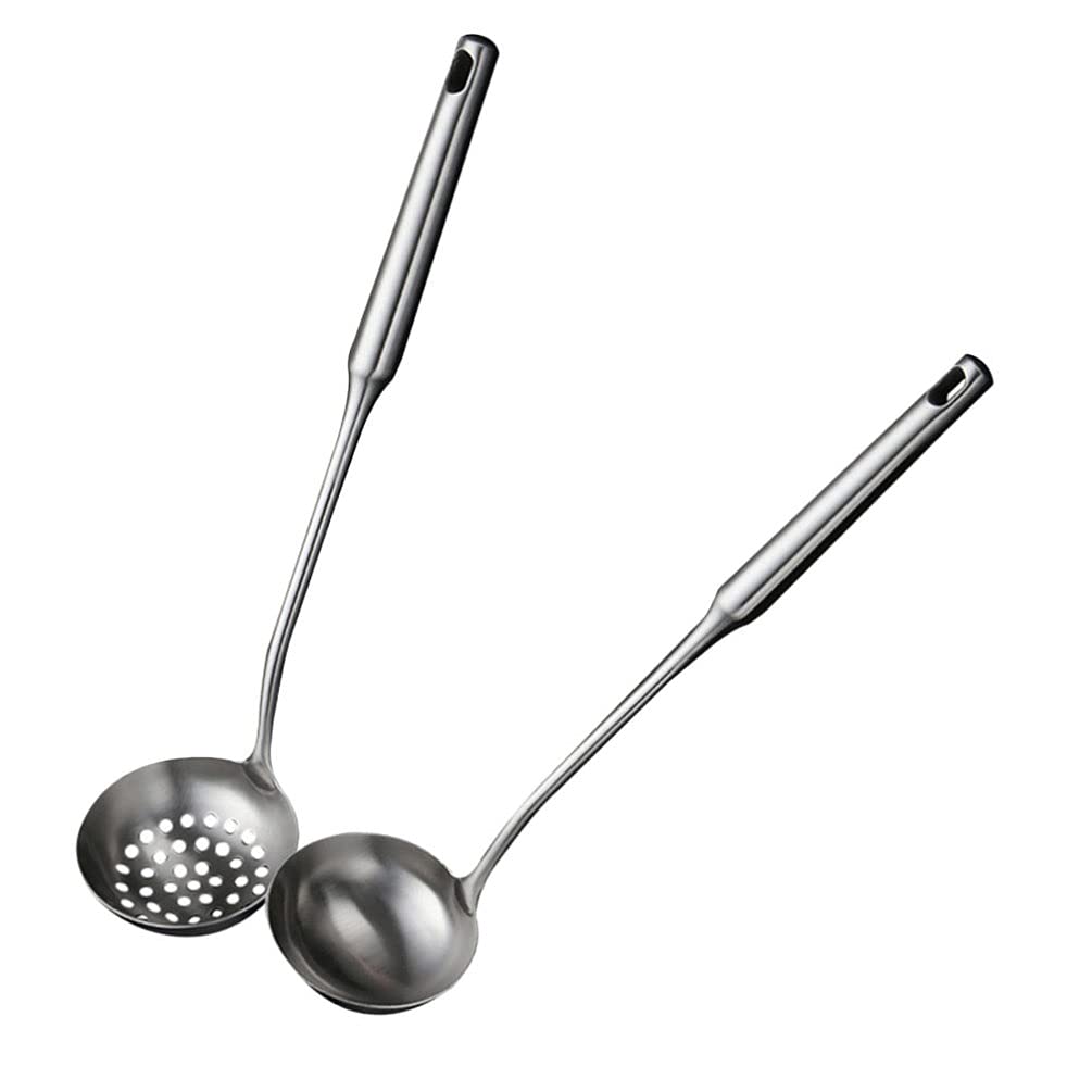 DOITOOL 2-Piece Stainless Steel Kitchen Utensil Set - Slotted Spoon & Soup Ladle with Hanging Hook - Durable Cooking Tools for Hot Pot, Pasta Strainer, Soup Serving - Perfect for Home Kitchen & Restaurant Use