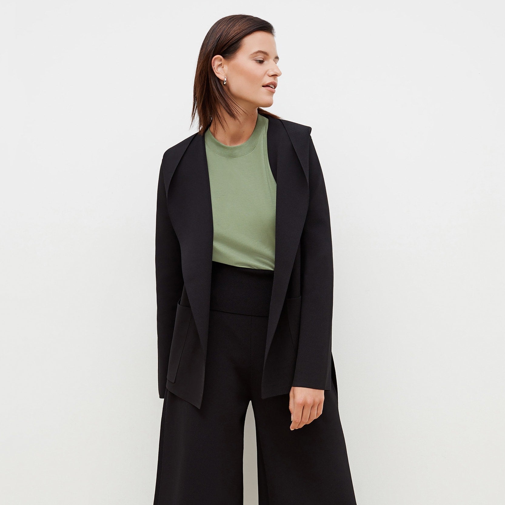 Rogala Stretch Culotte Jumpsuit & Knit Cardigan Set in Black | Comfortable Lounge Wear for Women | Perfect for Yoga, Travel, and Casual Outings