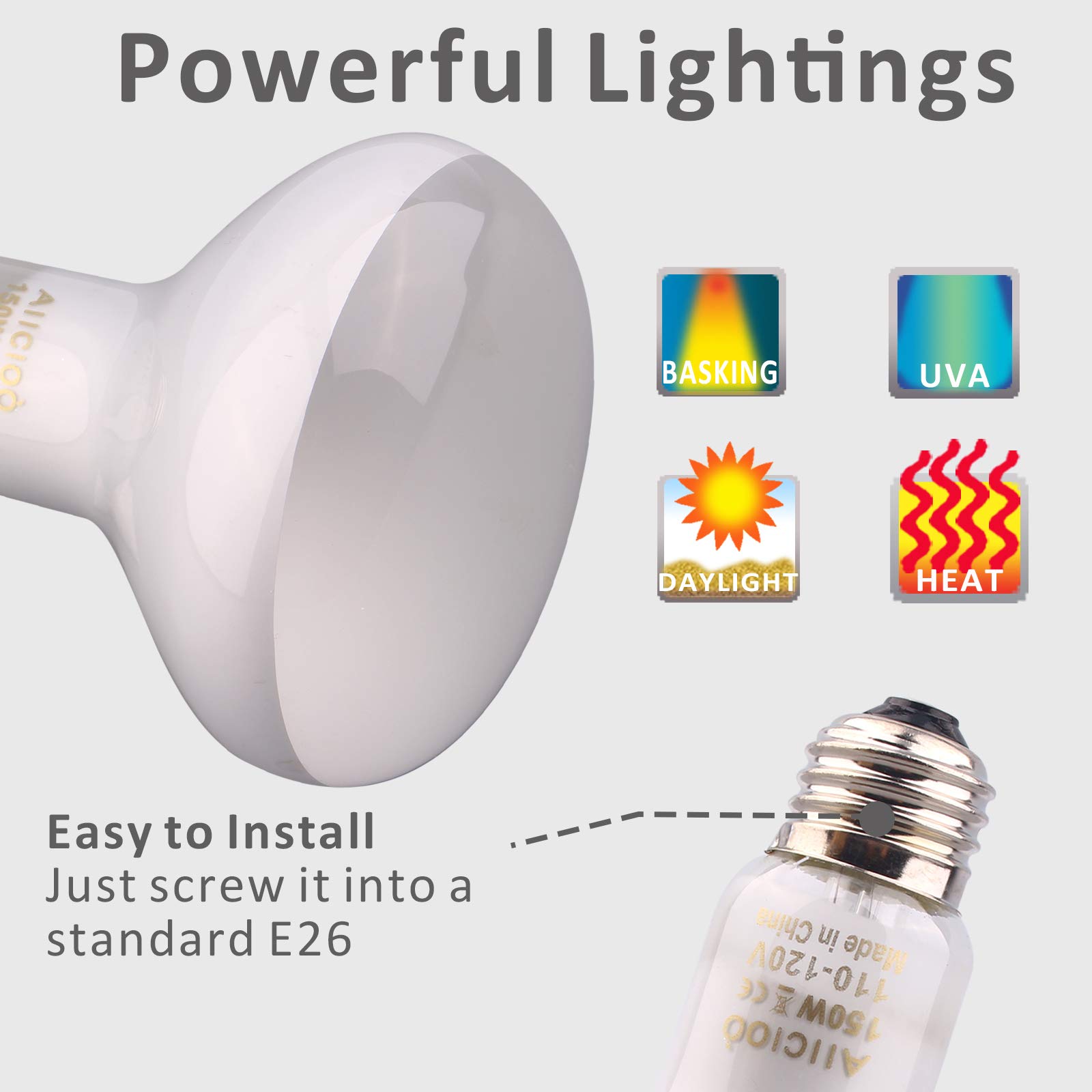 Aiicioo 150W Reptile Basking Heat Lamp Bulb - 4 Pack Daylight Bulbs for Bearded Dragons, Lizards, Turtles & Tortoises - Ideal for Terrariums, Vivariums & Reptile Habitats