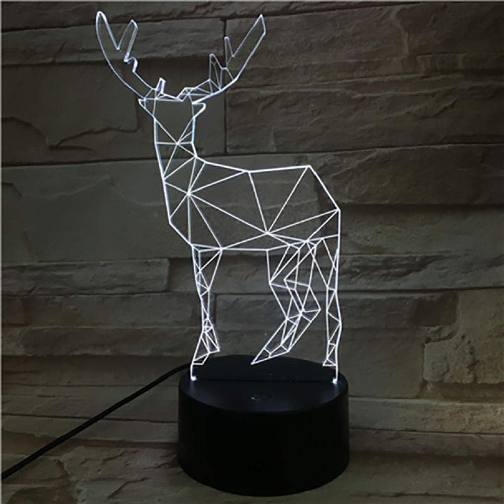 3D Night Light - Sika Deer USB Charging Lamp with 7 Color Changing Modes, Touch Control for Bedroom, Nursery, Desk Decor (Perfect for Kids, Gifts, Relaxation)