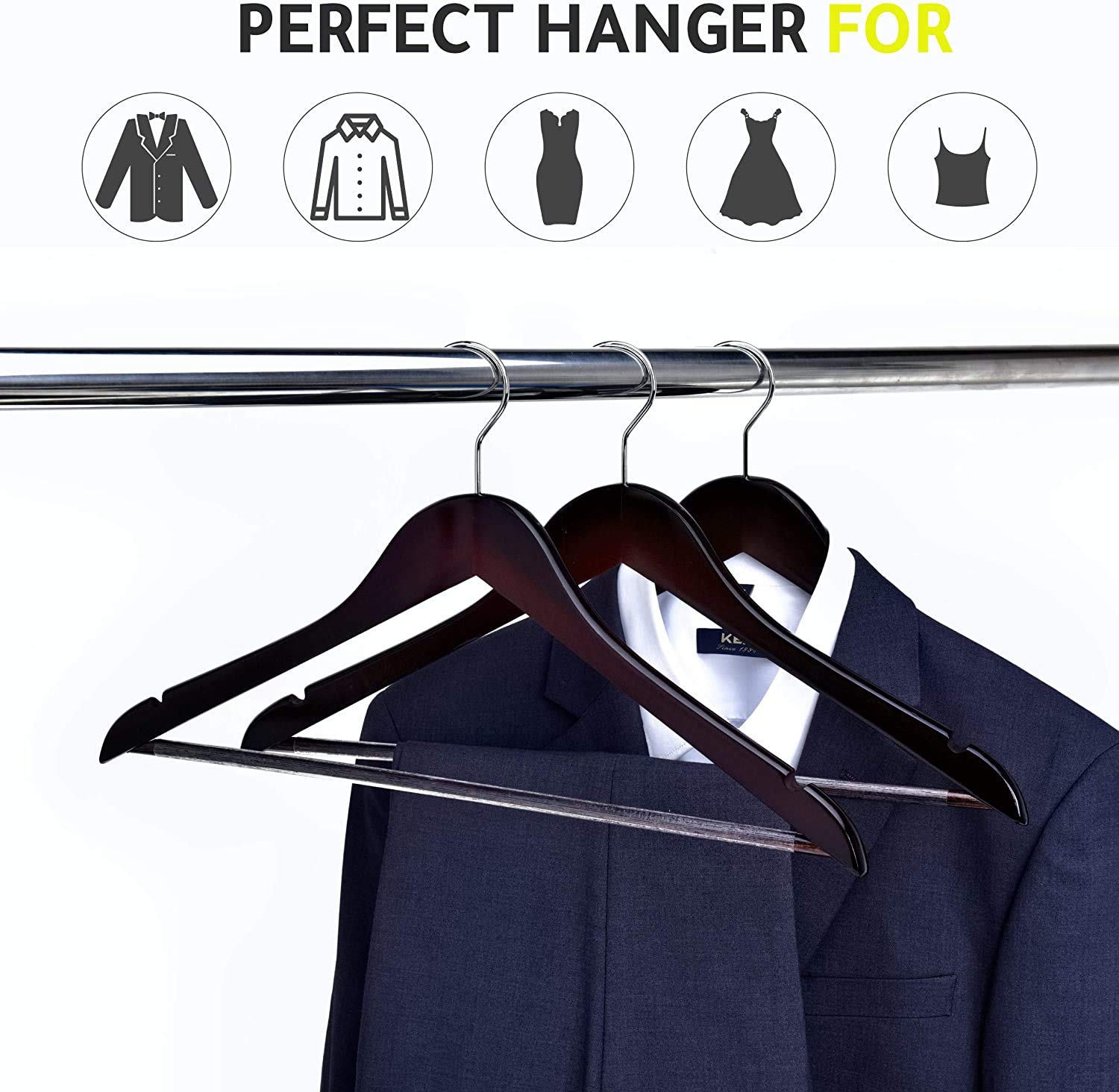 Premium Solid Wooden Hangers 80 Pack - Natural Mahogany Slightly Curved Coat Hangers with Chrome Hooks for Heavy-Duty Clothes, Jackets, Shirts & Suits - Ideal for Closet Organization, Retail Stores & Luxury Garment Care