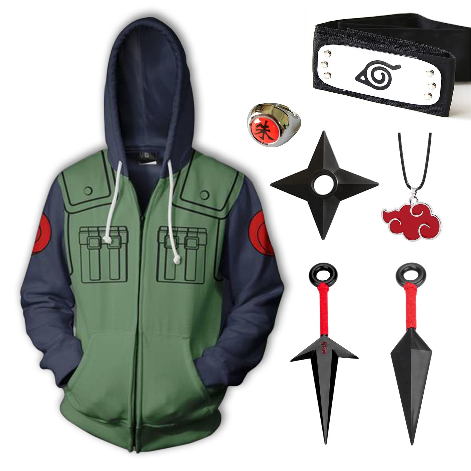 Ninja Cosplay Costume Set with Hoodie & Leaf Village Headband - Anime Naruto Inspired Outfit for Halloween, Cosplay Parties & Comic Conventions