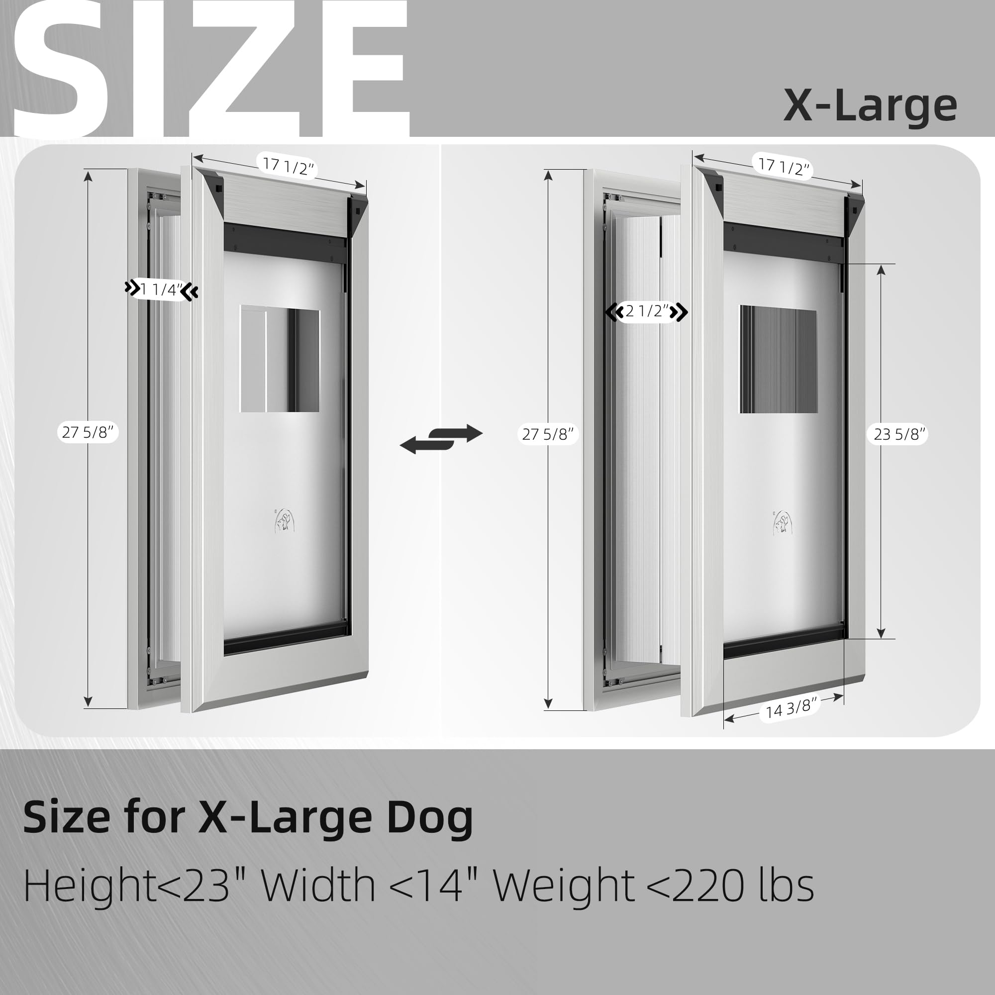MAVRICFLEX Heavy Duty X-Large Dog Door - Energy Efficient Aluminum Frame with Double Sliding Lock Panel & Magnetic Flaps - Fits Large Dogs Up to 220lbs - Perfect for Indoor/Outdoor Pet Access in Homes with Backyards or Patios