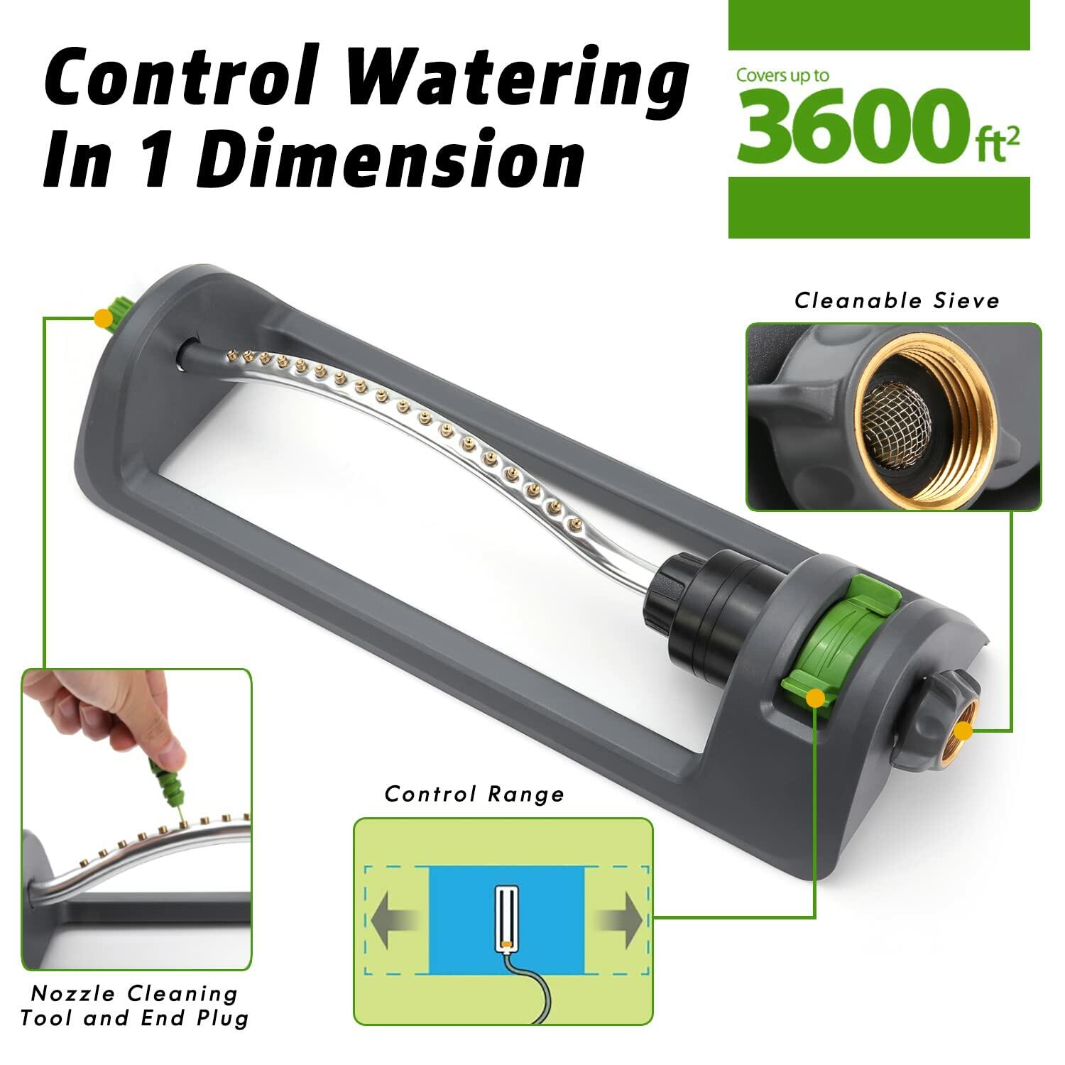 EC.TEAK 18 Hole Brass Nozzle Oscillating Sprinkler - 3600 sq.ft Coverage, Adjustable Water Flow, Durable Metal Base for Lawn, Garden & Yard Irrigation (Grey)