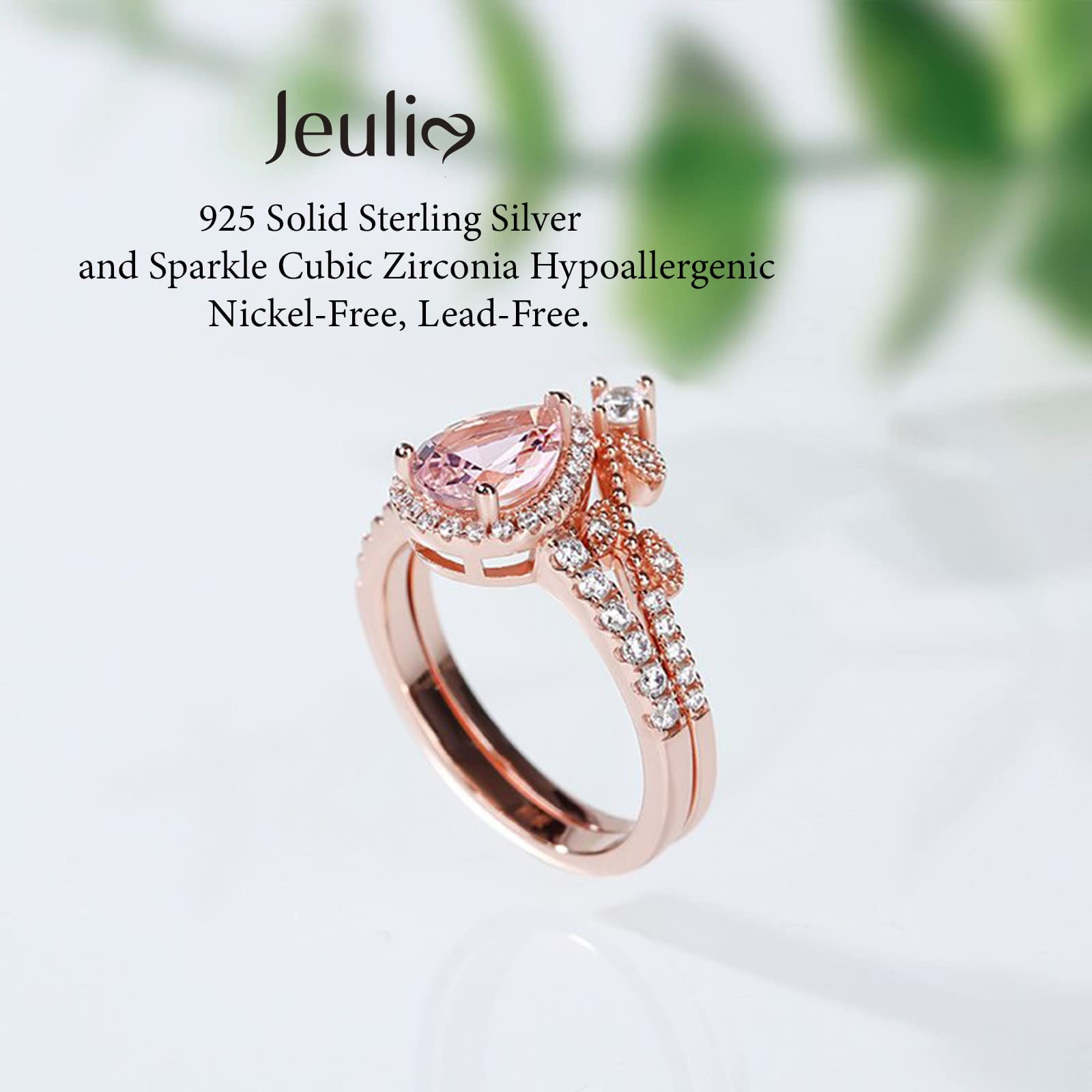 Jeulia Sterling Silver Halo Pear Cut Synthetic Diamond Engagement Ring Set - Rose Gold Plated Art Deco Bridal Jewelry with Gift Box for Wedding, Anniversary & Promise (Perfect for Proposals, Bridal Showers & Romantic Gifts)