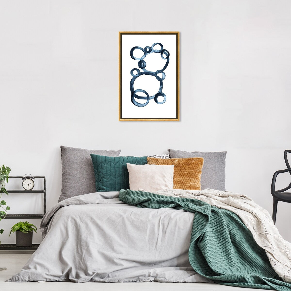 Modern Baby Bear Fingerpainted Bubbles - White Framed Canvas Wall Art Print for Nursery & Boys Room Decor - Perfect for Baby Showers & Kids Bedroom