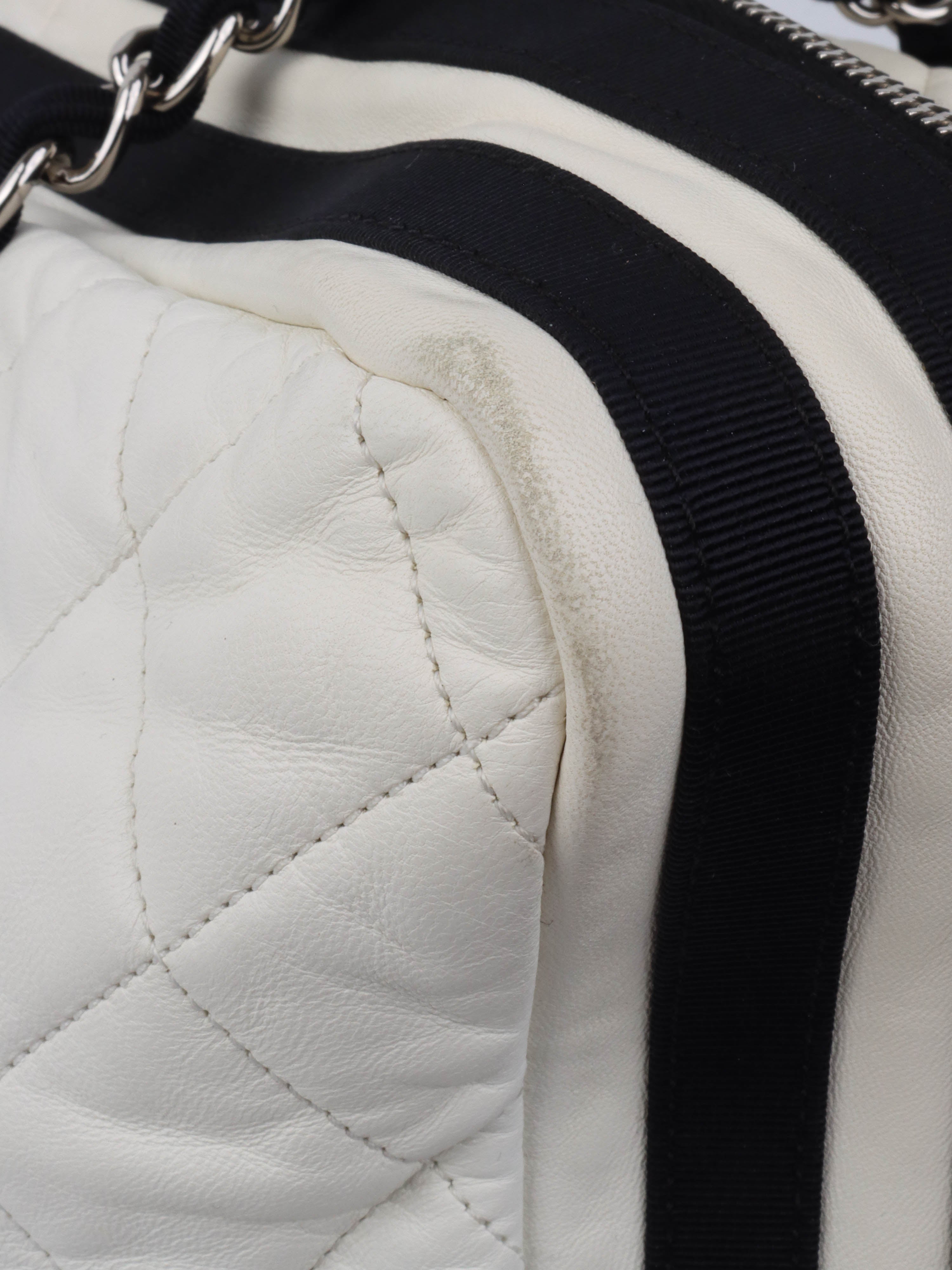 Chanel White Leather Bowling Bag for Women | Luxury Designer Handbag | Perfect for Everyday Use, Travel & Shopping