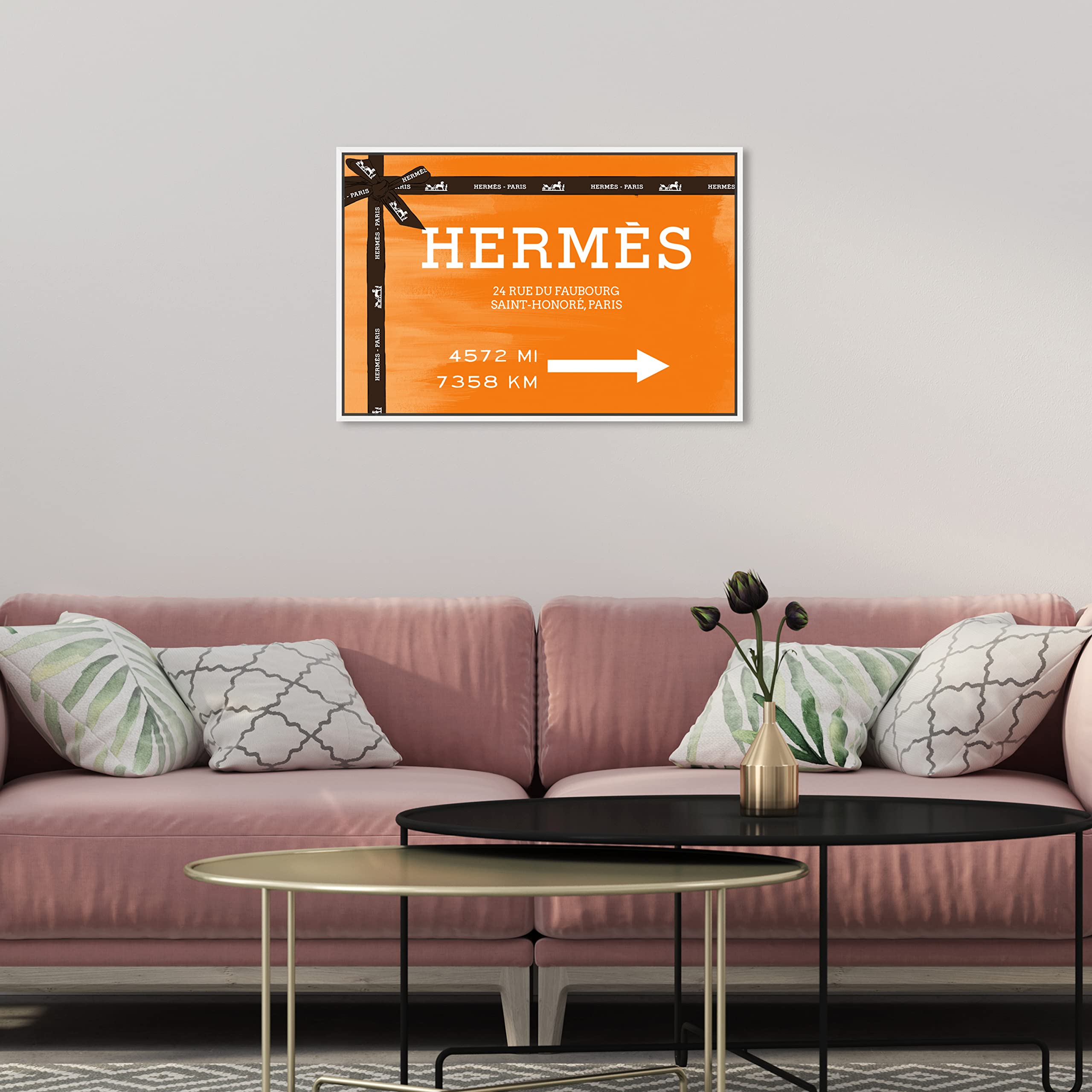 Oliver Gal Artist Co. Fashion & Glam Framed Wall Art Canvas Print - Faubourg Road Signs Home Decor, 24x16 Inches, Orange & Brown (20970_24x16_CANV_WFL) - Perfect for Living Room, Bedroom, or Office Wall Decor