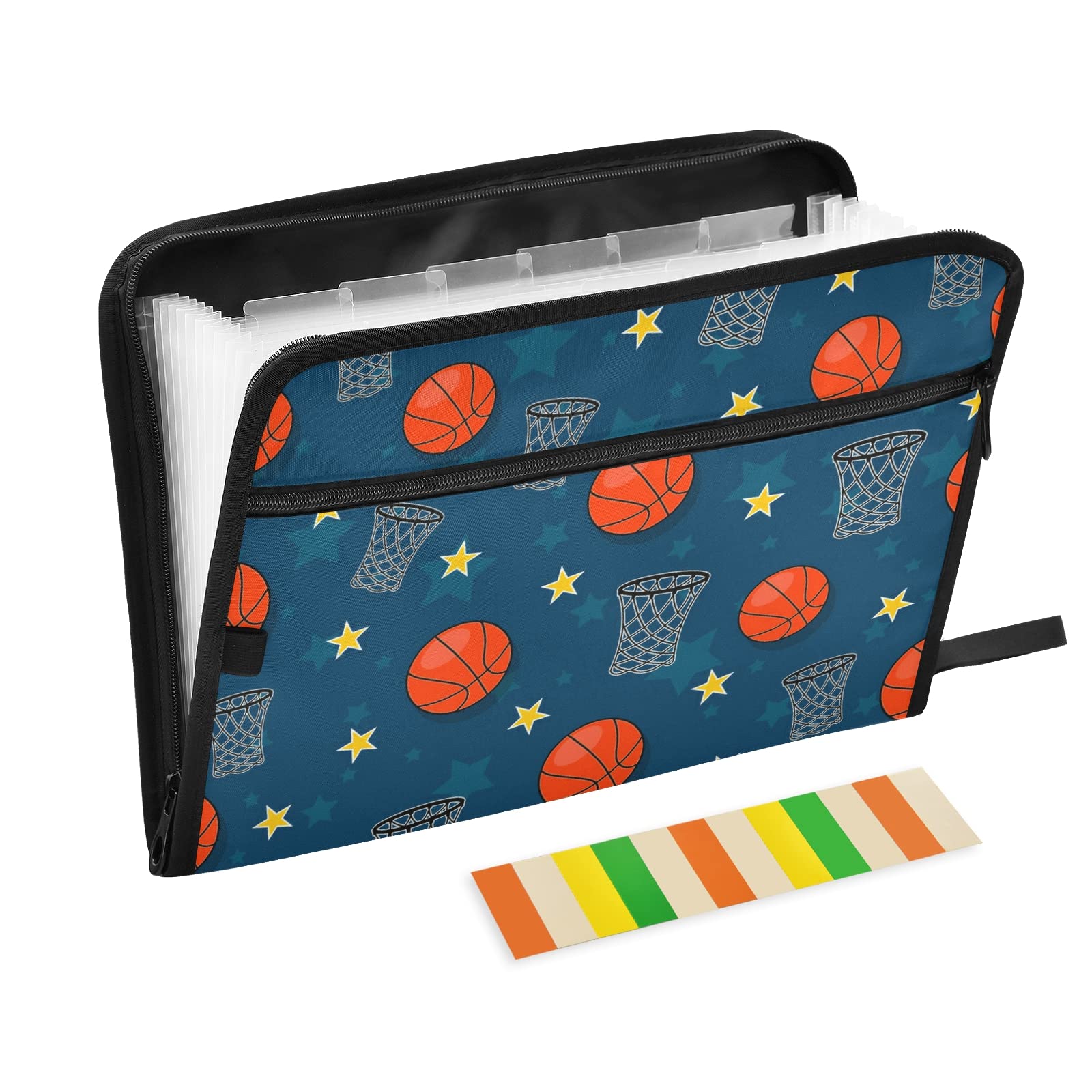 13 Pocket Expanding Basketball File Folder with Labels - Plastic Document Organizer for A4 Paper, School, Office & Travel Use - Portable Filing Bag for Sports Enthusiasts & Professionals