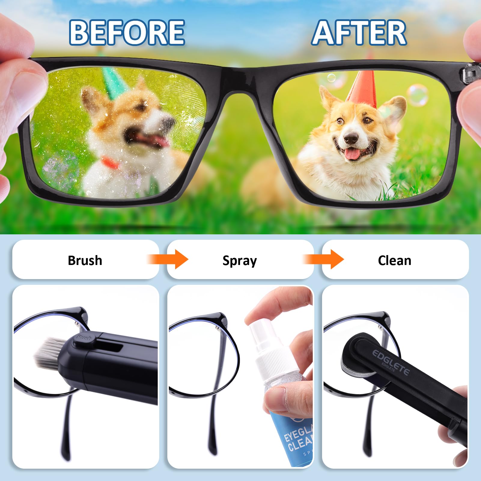 Premium Eyeglass Cleaning Kit with Microfiber Cloth & Lens Spray - Travel-Friendly Glasses Cleaner for Crystal Clear Vision - No Streaks or Scratches - Perfect for Glasses, Sunglasses, and Camera Lenses at Home, Office, or On-The-Go