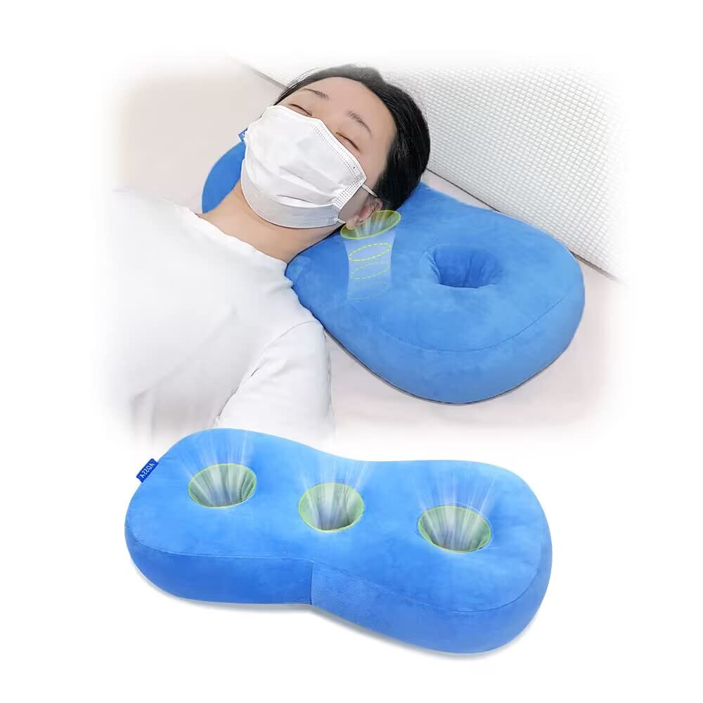 AOSSA Ear Piercing Pillow for Side Sleepers - Donut Pillow with Ear Holes for Pressure Relief, Ear Pain & Headphone Comfort - Blue Sleeping Pillow for Ear Protection & Head Support (Perfect for Travel, Post-Piercing Care & Side Sleepers)