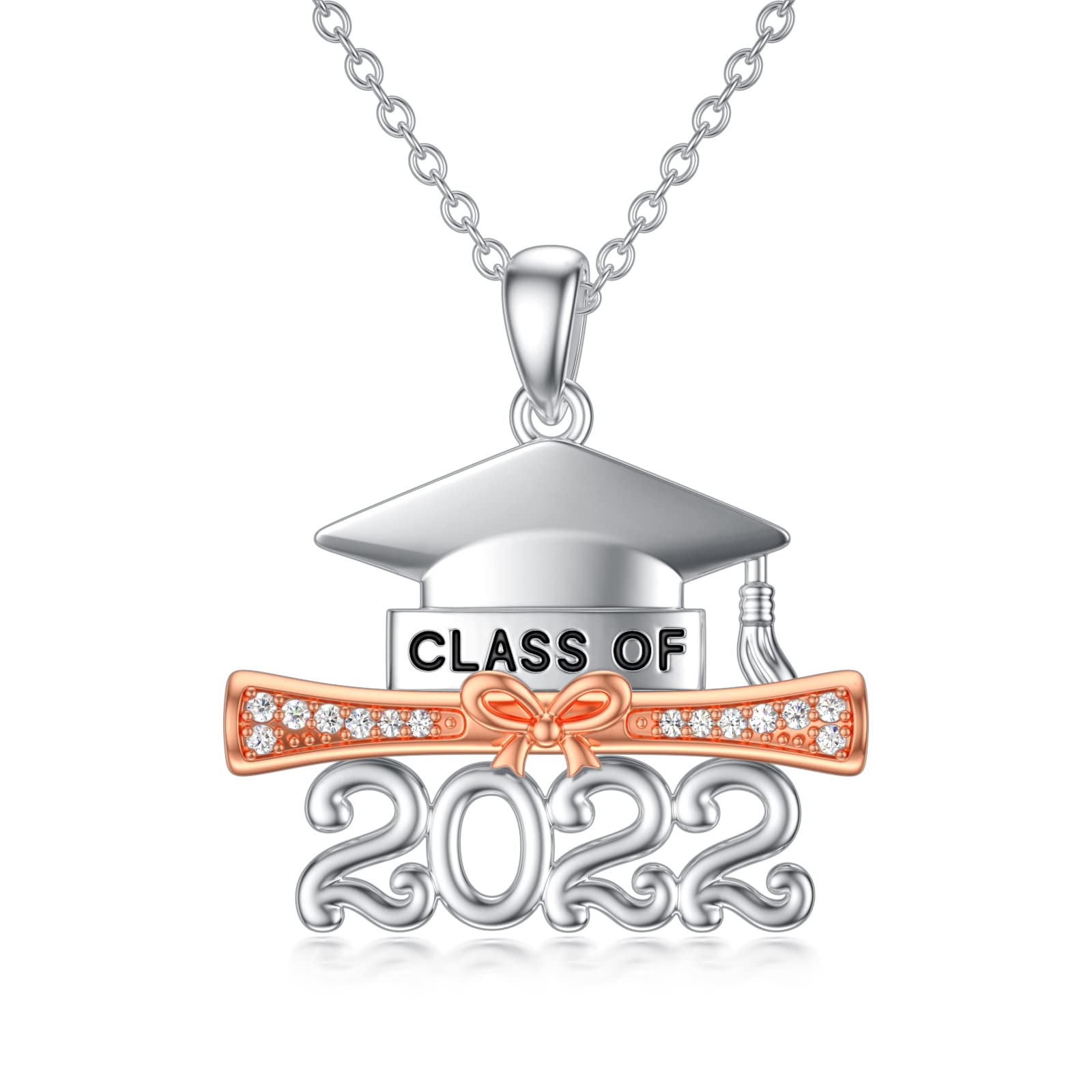 14K White Gold Plated 925 Sterling Silver Graduation Necklace for Women - Class of 2023/2024 Heart Pendant with 18