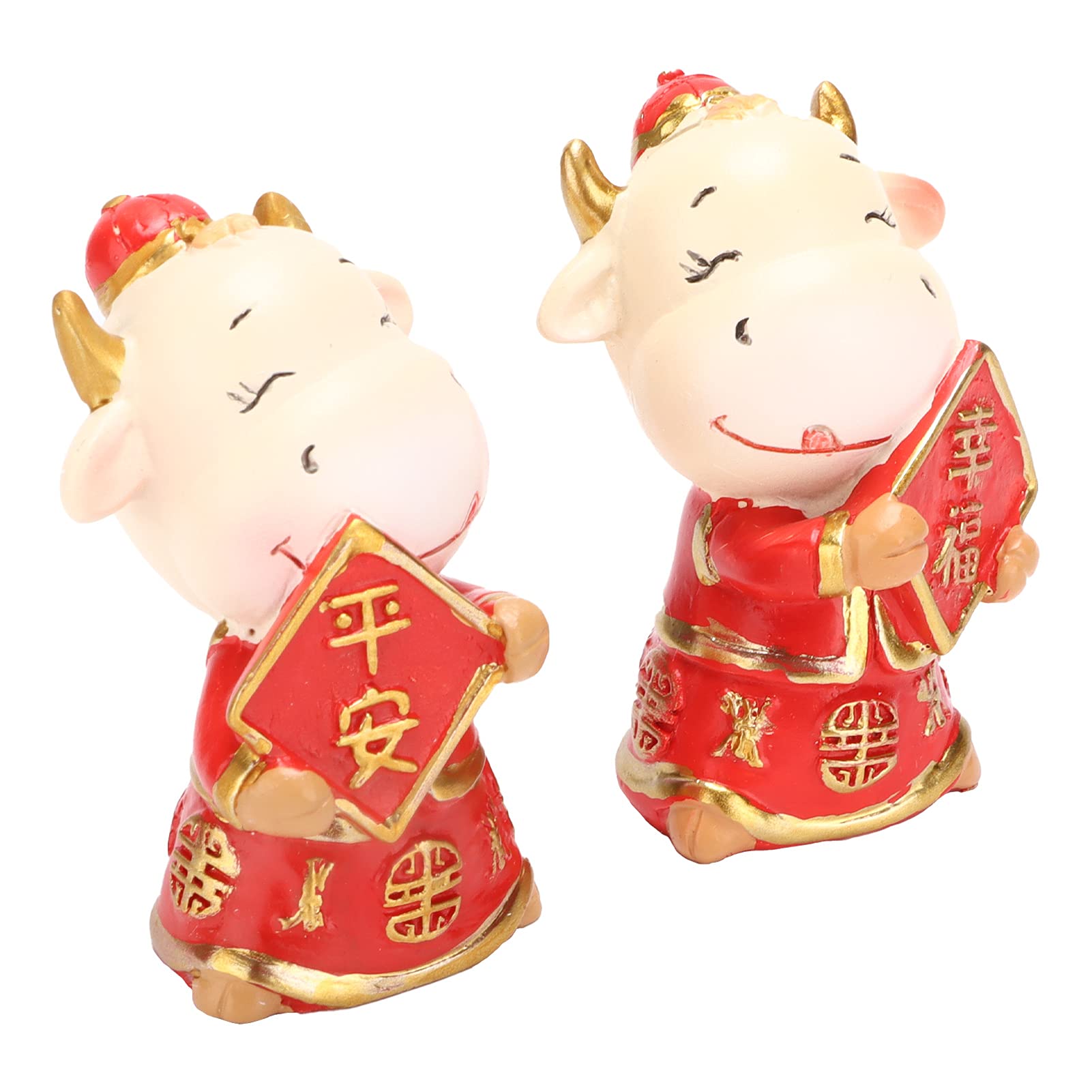 Chinese Ox Figurine - Mini Cute Cow Statue for Home Decor, Coffee Shop, Office & Car | Feng Shui Gift, Desk Ornament & Shelf Display