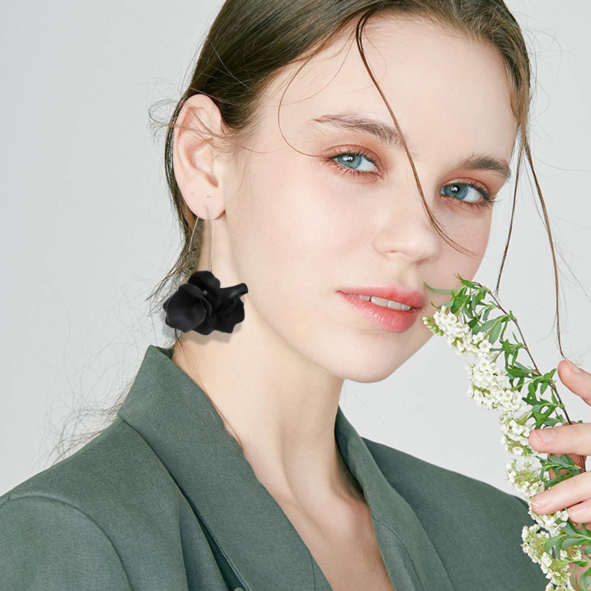 Boho Summer Rose Resin Petal Drop Earrings for Women - Floral Acrylic Dangle Hoop Earrings | Perfect for Beach Weddings, Date Nights & Boho Fashion Accessories