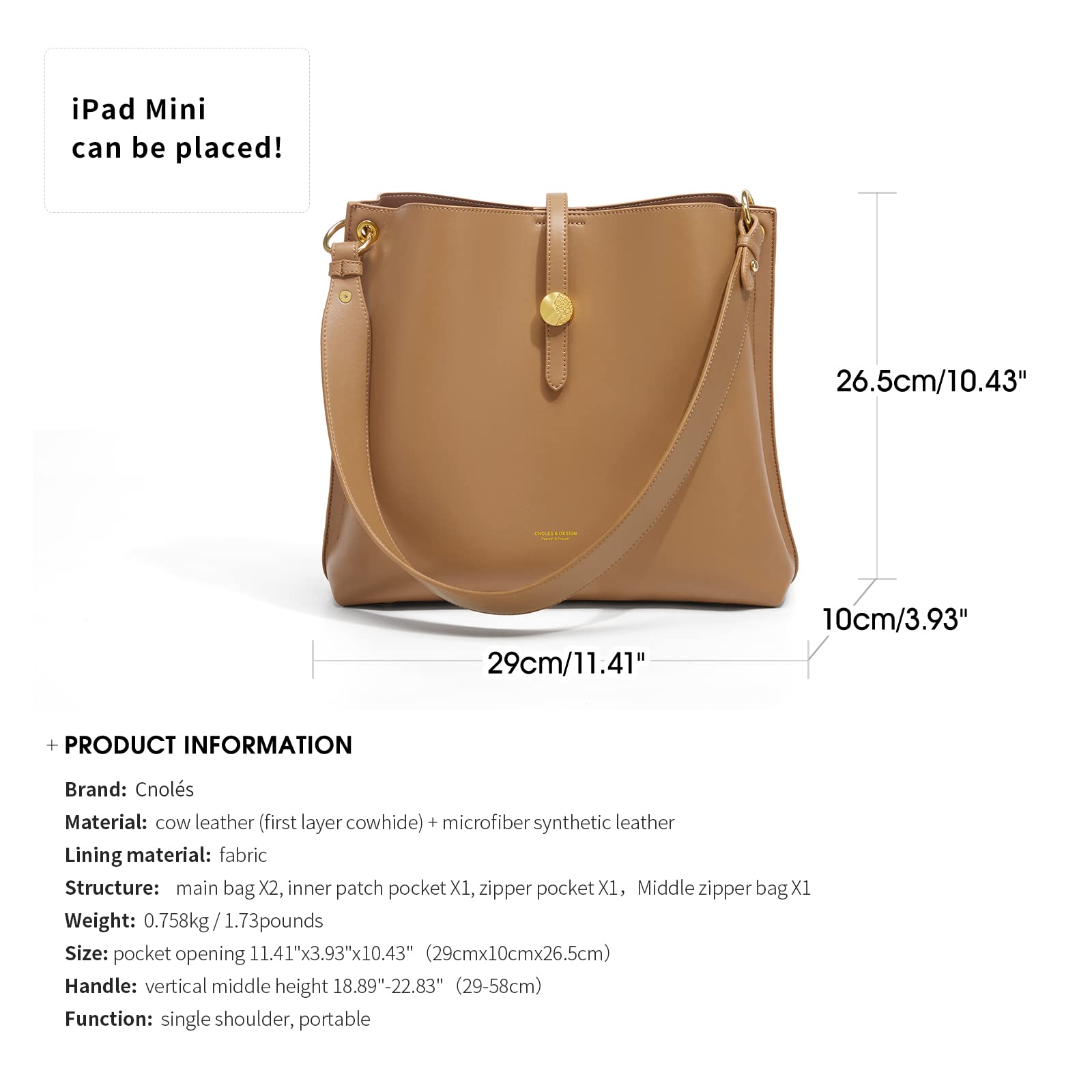 Cnoles Women's Genuine Leather Designer Tote Bag - Fashionable Top Handle Shoulder Satchel Purse for Work, Travel & Everyday Use