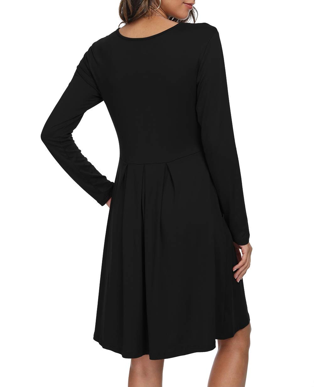 DouBCQ Women's Casual Long Sleeve Flowy Pleated Fall Dresses with Pockets - Elegant & Comfortable for Work, Date Night & Autumn Outfits