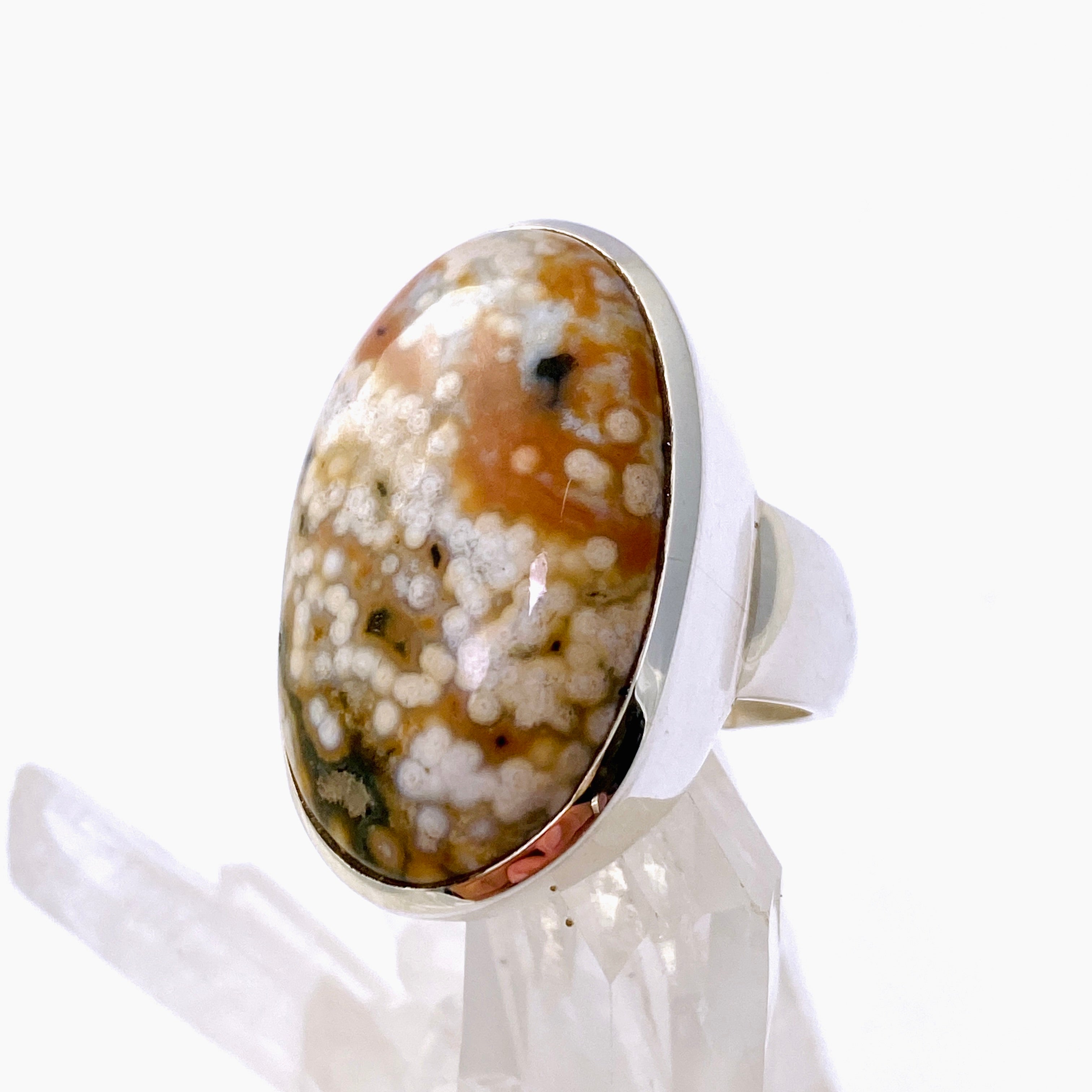 Ocean Jasper Oval Cabochon Ring - Size 8.5 - Natural Stone Jewelry - Handmade Silver Ring - Perfect for Boho Style & Spiritual Healing - Gift for Women & Crystal Lovers