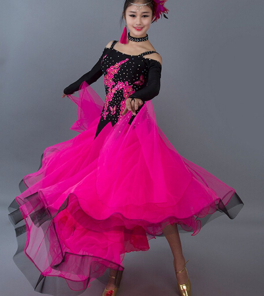 Elegant Women's Modern Waltz Tango Smooth Ballroom Dance Dress - Standard Competition Dress (Rose Red, Size 2XL) for Professional Dancers & Social Ballroom Events