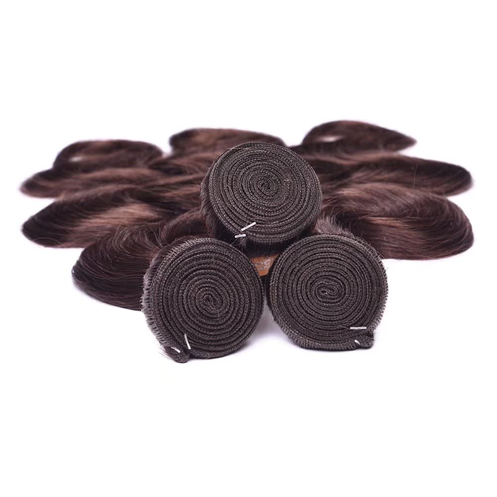 Brazilian Virgin Human Hair Bundles 4Pcs - #2 Dark Brown Body Wave Weft Extensions (18