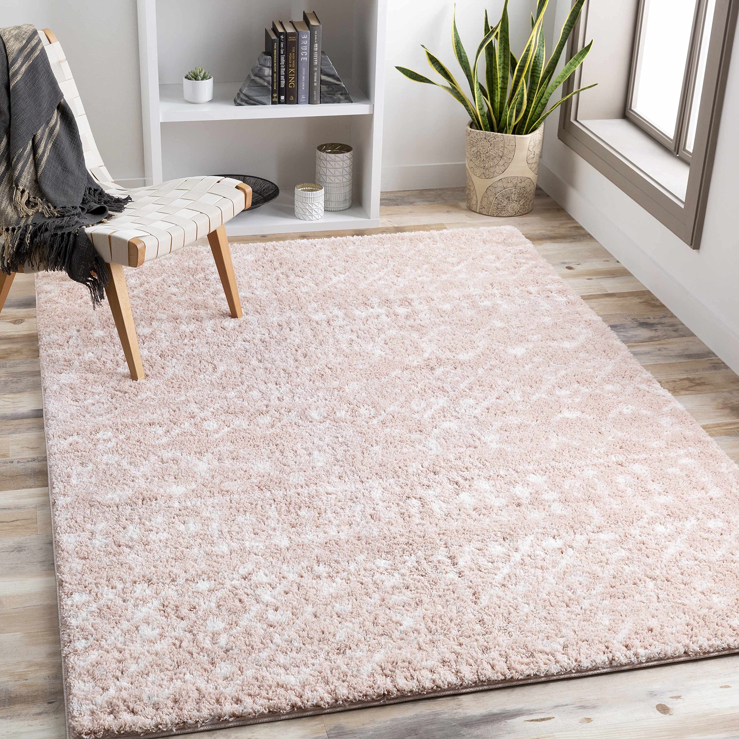 Luxury Hauteloom Plush Pile Area Rug for Living Room & Bedroom - Soft Pink & Beige - 7'10