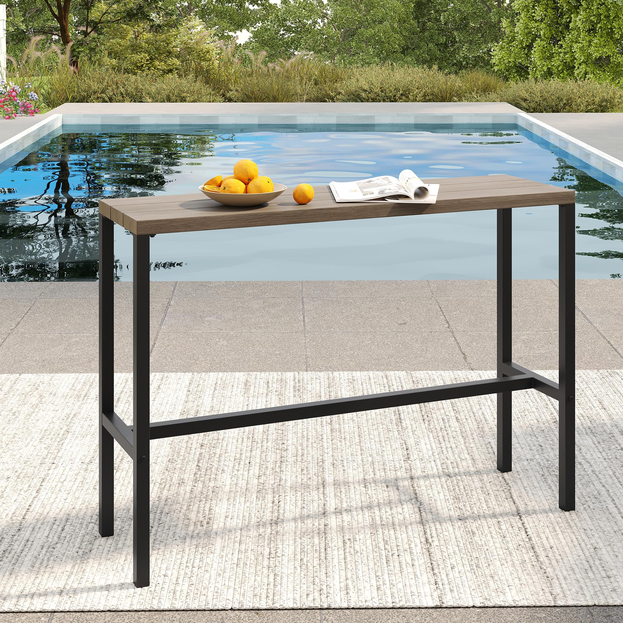 VICLLAX 36 Inch Rectangle Outdoor Bar Table - Patio Dining Table for Garden, Backyard, Poolside - Weather-Resistant Grey Metal Bar Height Table for Outdoor Entertaining & Relaxation