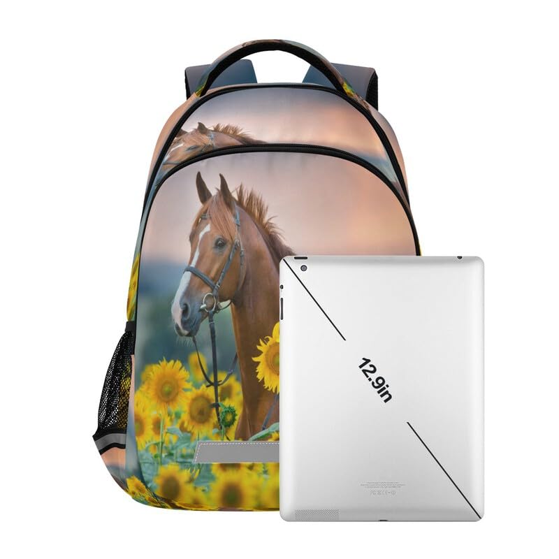 Horse Sunflower Kids Backpack for School - Durable Student Bookbag for Boys & Girls - Lightweight Casual Daypack for Travel, Hiking & Outdoor Activities