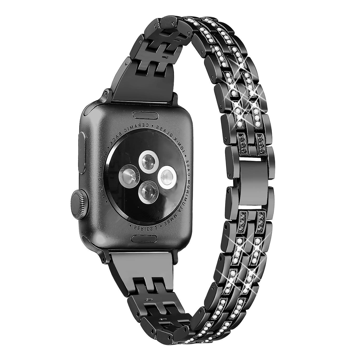 BestMin Bling Replacement Band Compatible with Apple Watch 38mm 40mm 42mm 44mm - Stylish Women's Wrist Strap for Apple Watch SE, Series 6/5/4/3/2/1 - Perfect for Workouts, Parties & Everyday Wear (Black)