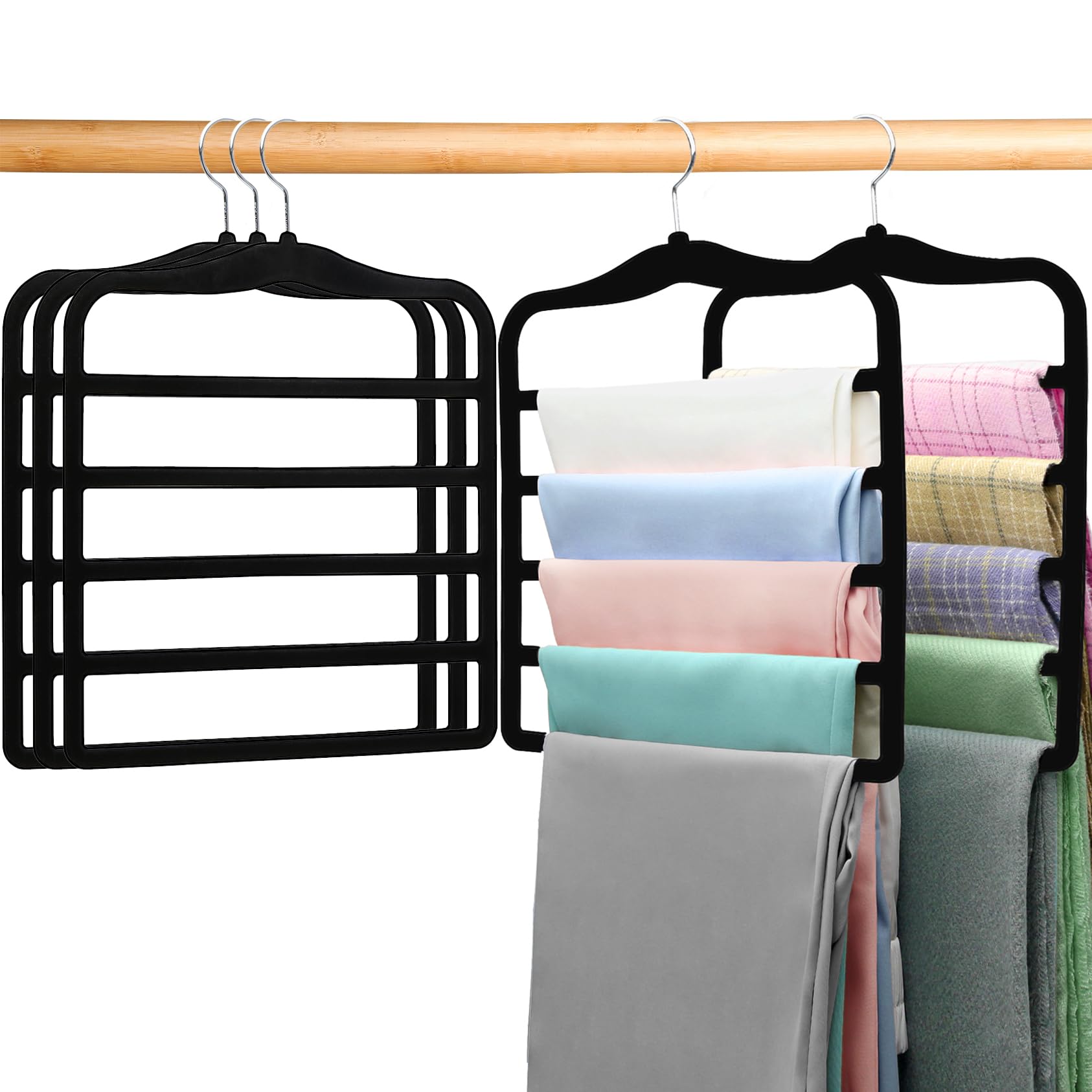5-Pack Velvet Non-Slip Pants Hangers - Space Saving Closet Organizers for Jeans, Scarves & Clothes | Dorm Room Essentials for College Students | Perfect for Small Spaces & Wardrobe Organization