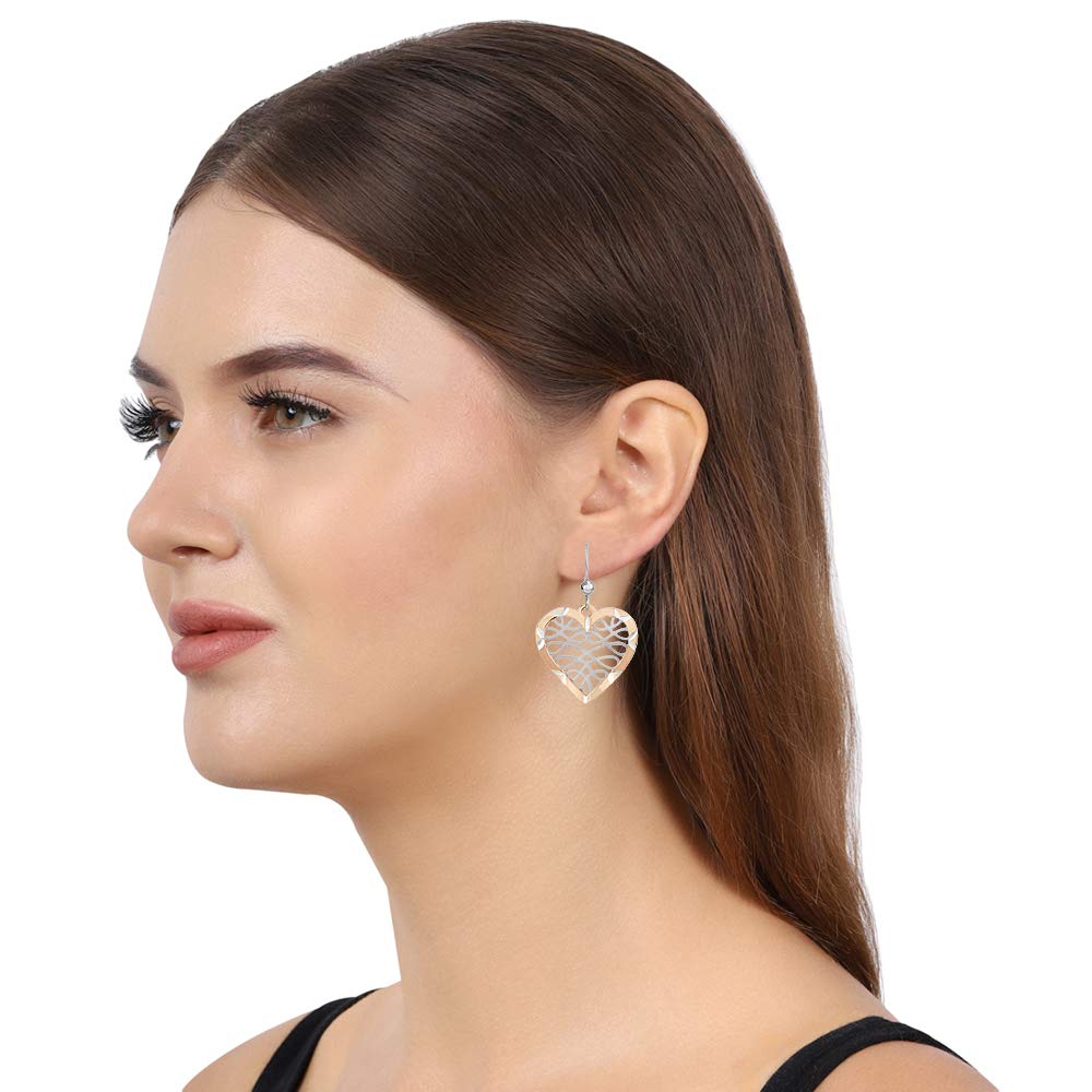 Vanbelle Sterling Silver Two Tone Jewelry - Filigree Heart Drop Earrings with Rhodium & Rose Gold Plating - Elegant Handcrafted Women's Earrings for Date Night & Special Occasions