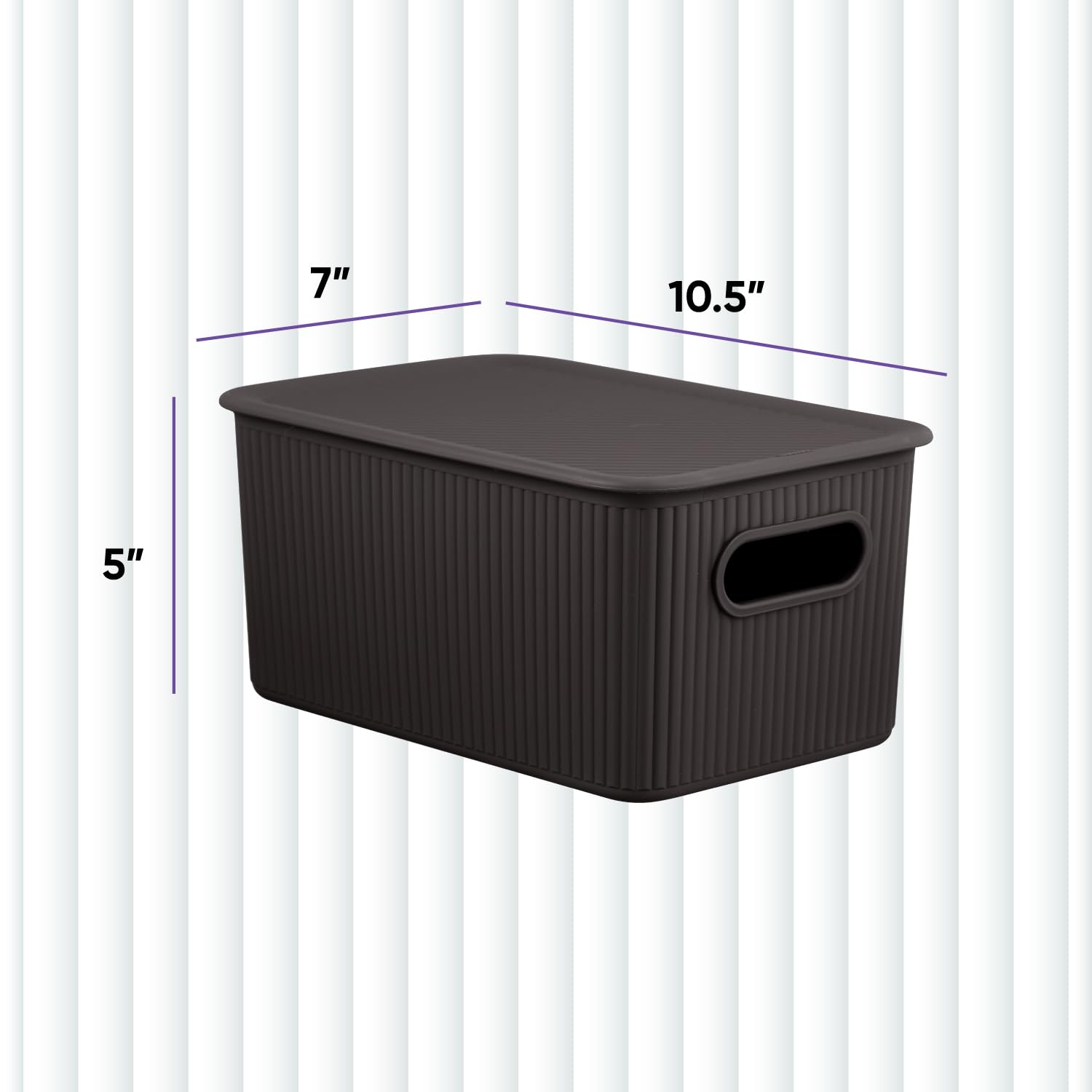 Superio Ribbed Collection - 5L Decorative Plastic Storage Bins with Lids, Medium Brown (1-Pack) - Stackable Home Organizer Baskets for Closet, Shelf, Drawer & Cabinet Organization - Perfect for Bedroom, Bathroom & Office Storage