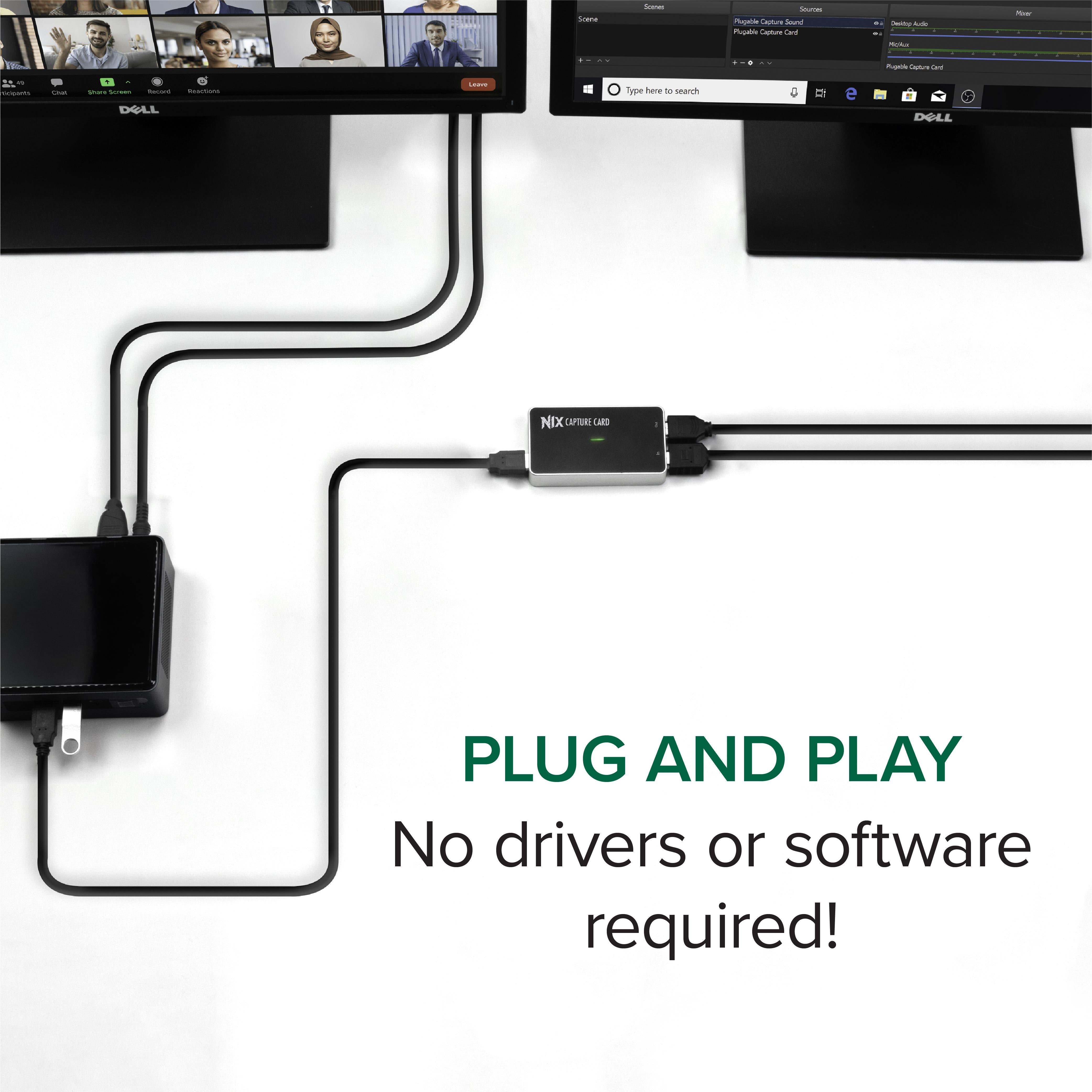 Plugable Performance NIX USB 3.0/USB C to HDMI 4K Video Capture Card for Live Streaming, Gaming & Recording - Compatible with OBS, Twitch, YouTube & Zoom