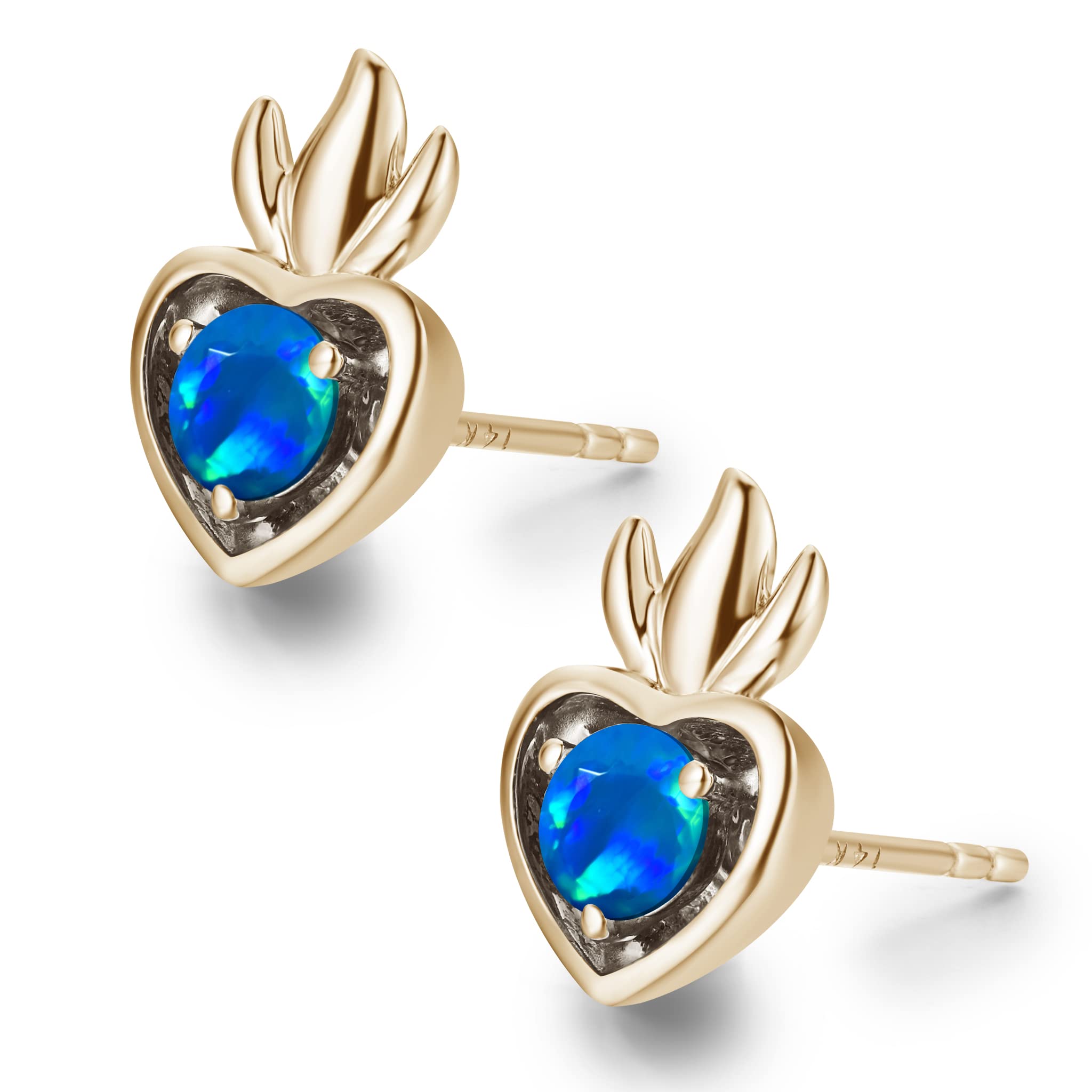 Blue Opal Heart Stud Earrings - Dainty Gold Stackable Small Earrings - Alternative October Birthstone Jewelry - Perfect for Multiple Piercings & Everyday Stacking - Ideal for Gifts, Parties & Boho Fashion