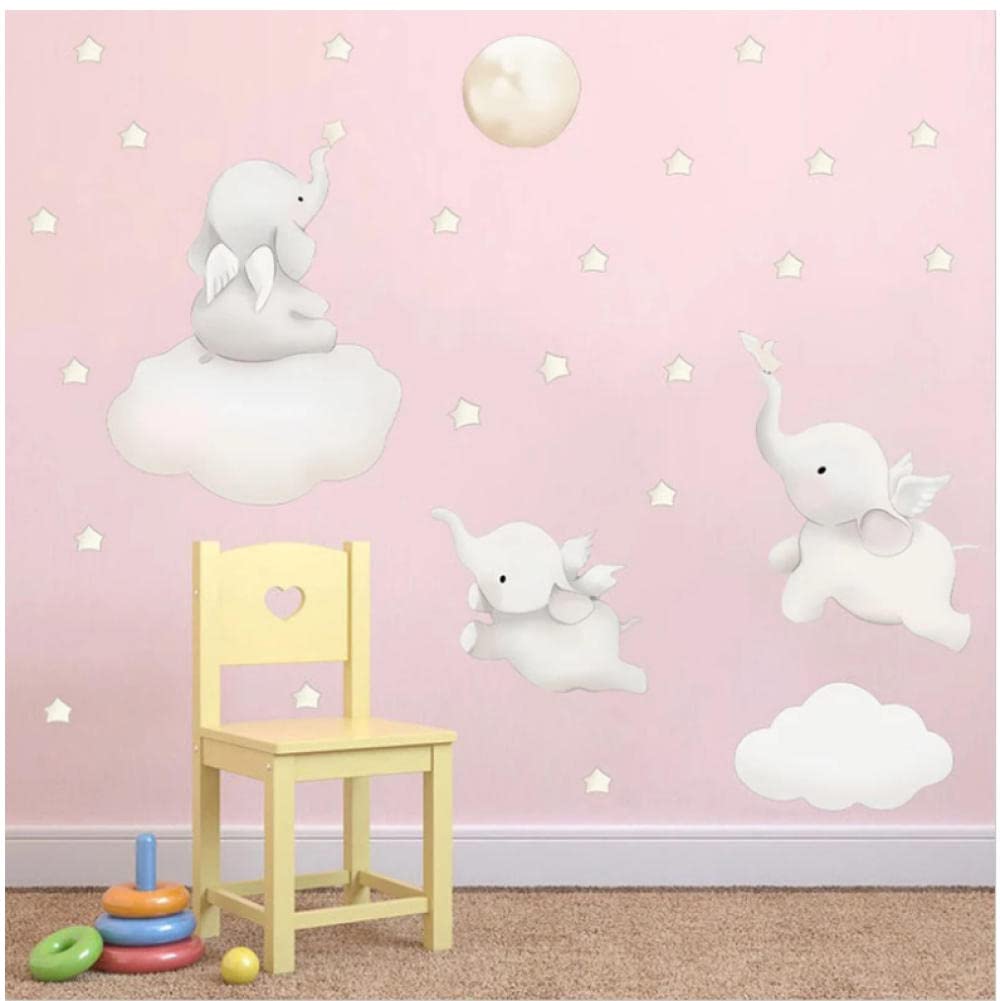 Ojshynne Cartoon Baby Elephant & Stars Wall Stickers - 60x30 Inch Cute Animal Decals for Kids Room, Nursery & Bedroom Decor - Perfect for Home, Playroom & Baby Shower Gifts