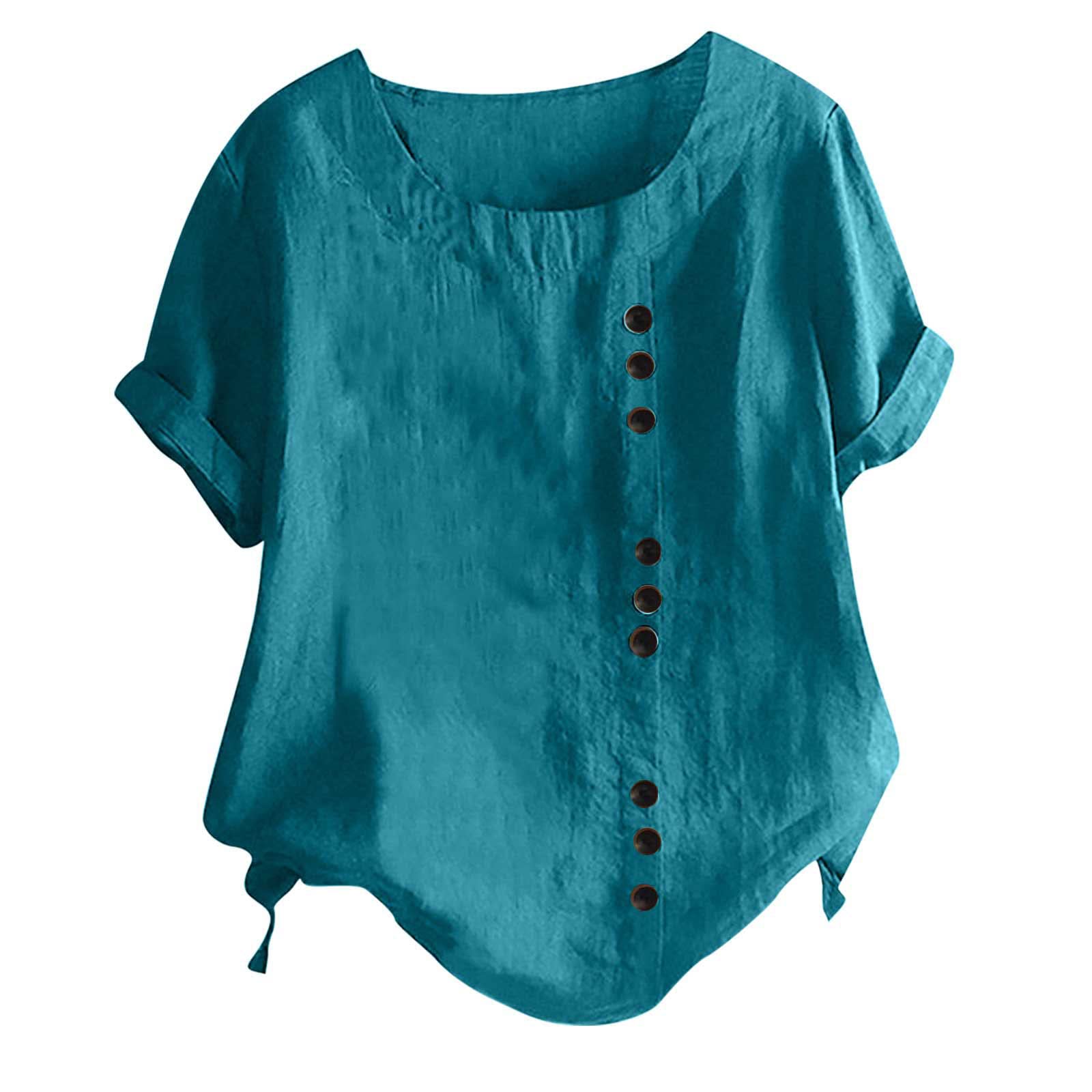 Women's Linen Tunic Tops - 3/4 Sleeve Casual Blouse for Summer & Spring | Breathable Green Linen Shirt for Women Over 70 | Perfect for Travel, Beach & Everyday Wear (2024 Collection)