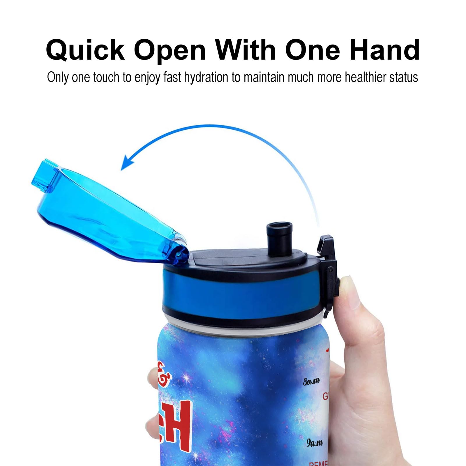 Blue Alien 32 Oz Insulated Water Bottle with Time Marker - Motivational Gift for Cartoon Lovers - Leakproof Stainless Steel Sports Bottle for Gym, Hiking & Outdoor Activities