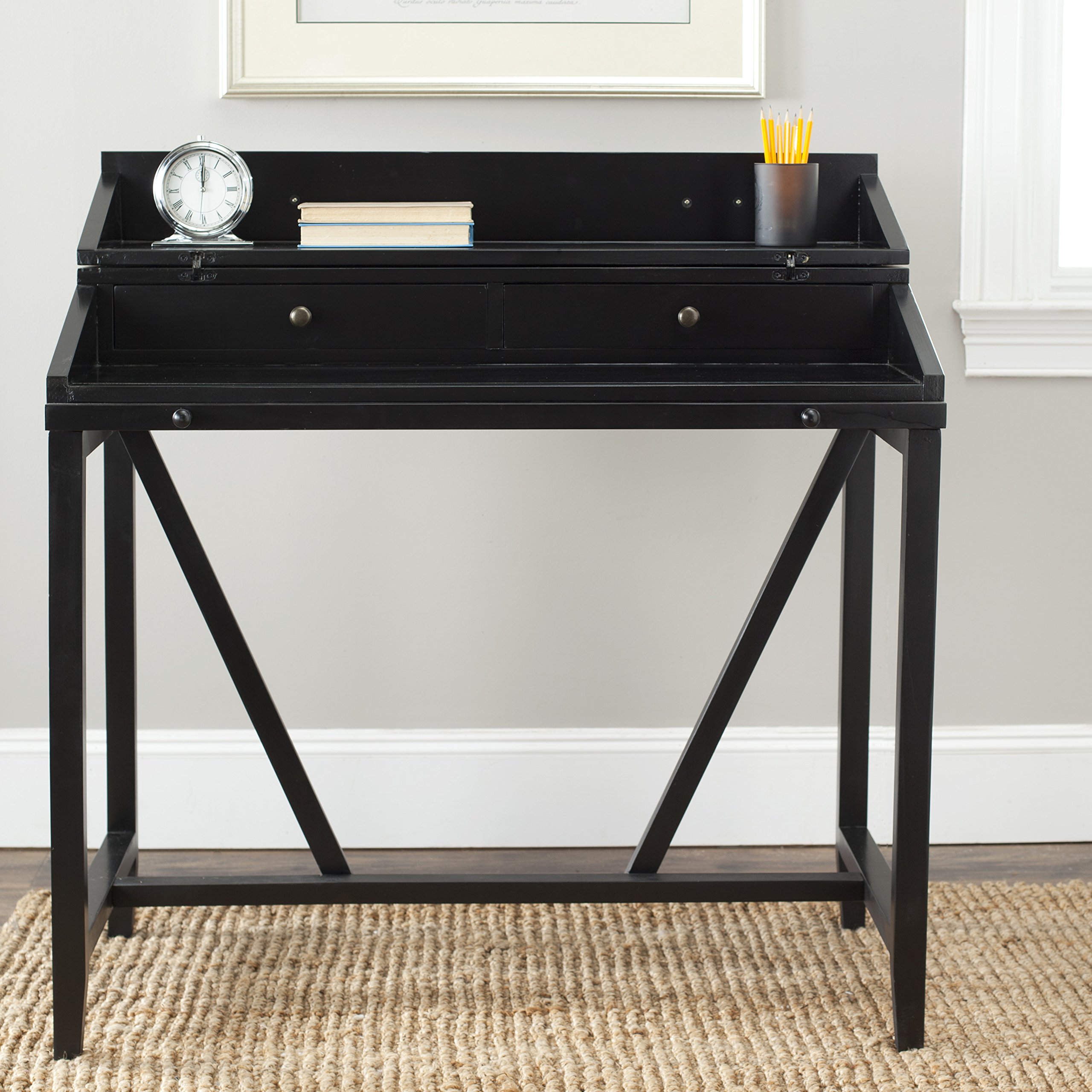 Safavieh American Homes Collection Wyatt Black Writing Desk - Modern Home Office Desk for Study & Work - Perfect for Small Spaces & Apartments