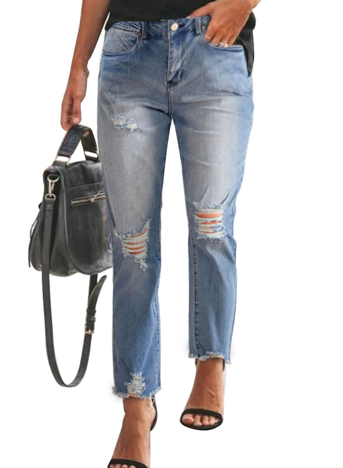 Paitluc Women's Ripped Boyfriend Jeans - Stretchy Distressed Denim Pants with Loose Fit | Casual Streetwear, Weekend Outfits & Layering Styles